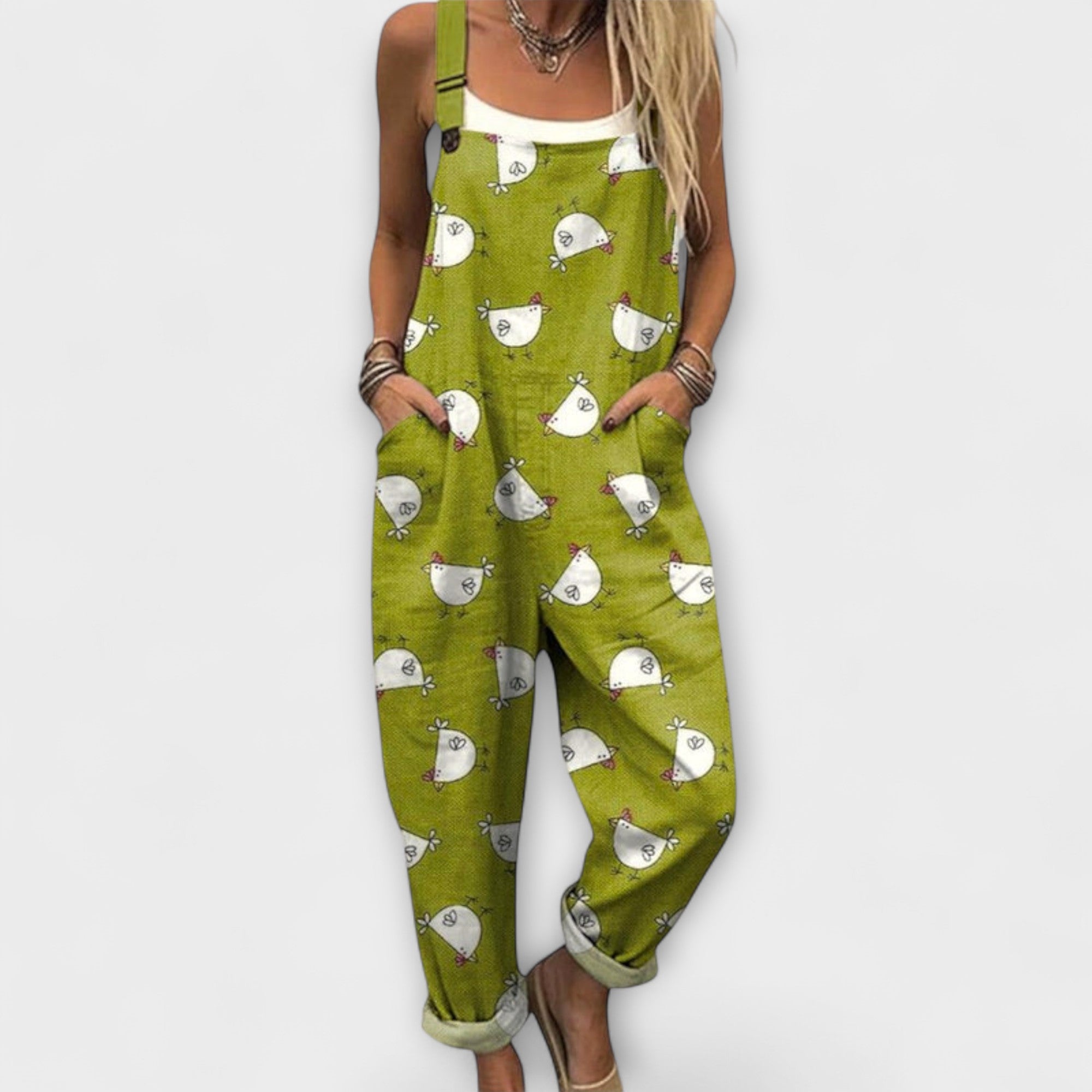 Aurore - Pantalones de tirantes juguetones con pollitos traviesos