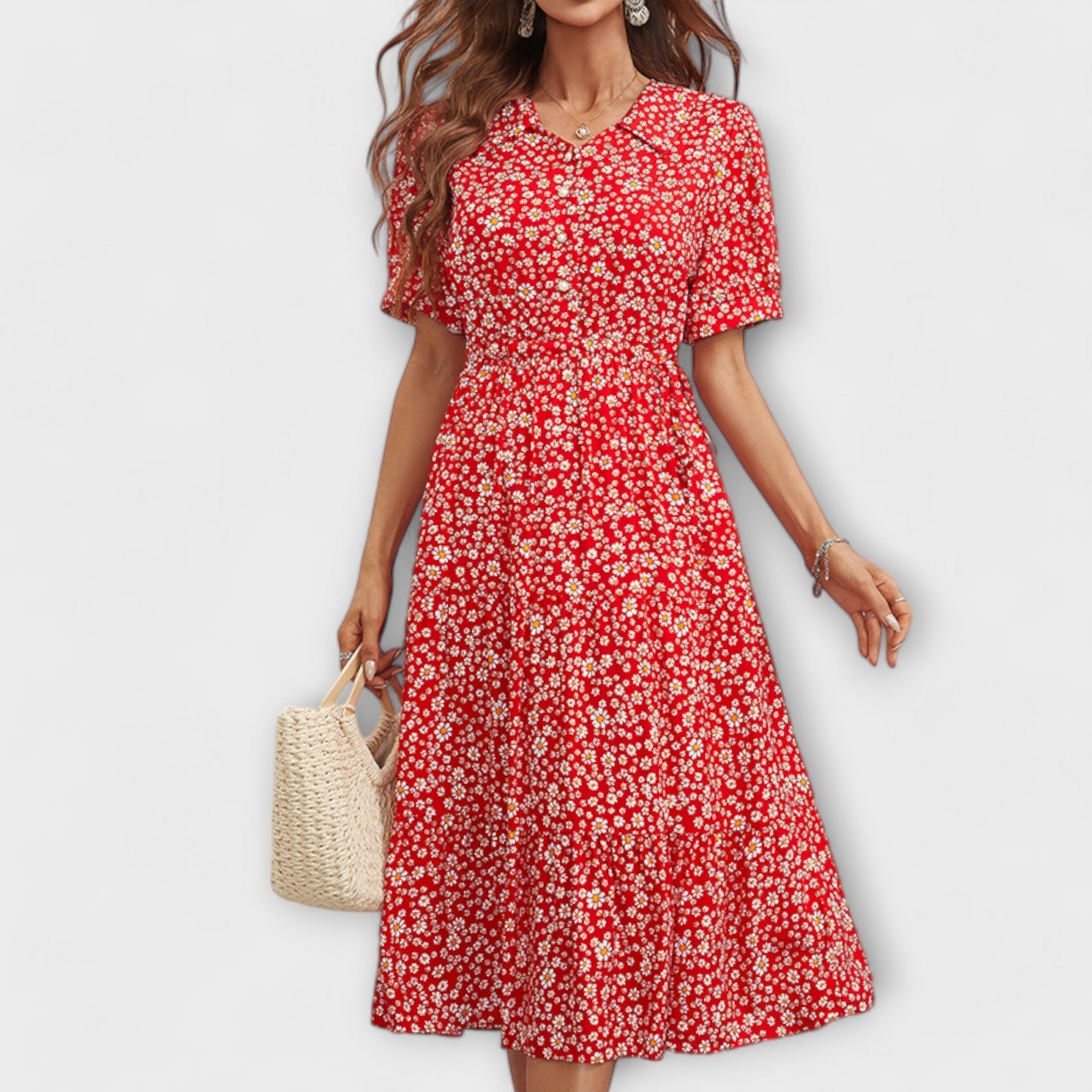 Amelia - Vestido con escote redondo y estampado de flores