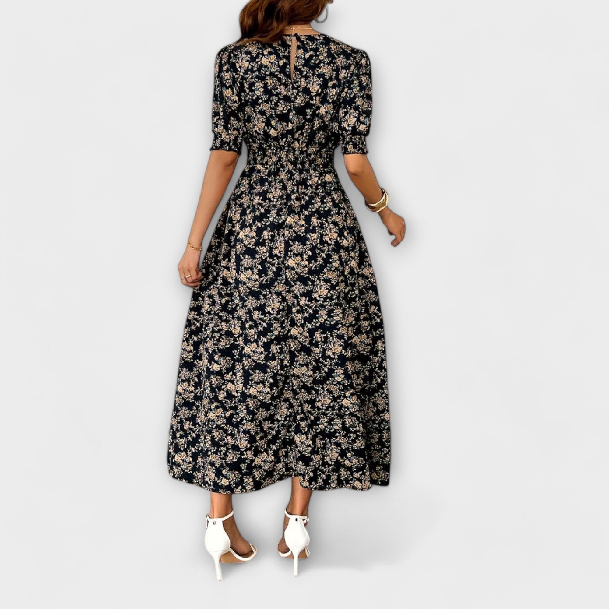 Amelia - Vestido con escote redondo y estampado de flores