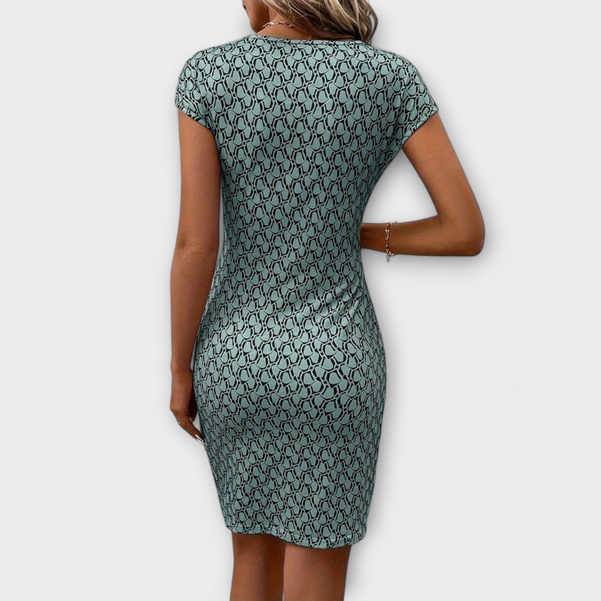 Emma - Vestido de tulipán de manga corta con estampado integral