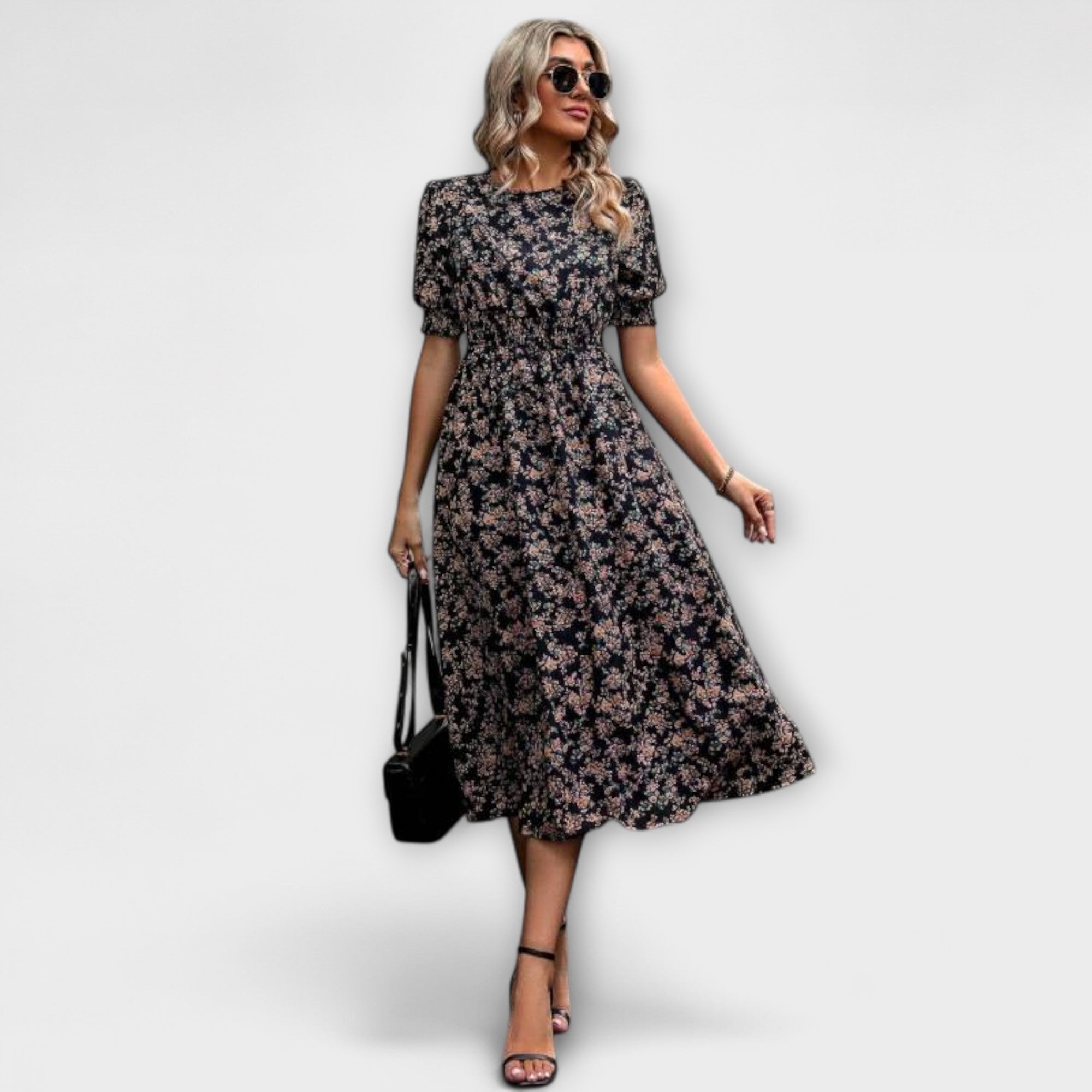 Amelia - Vestido con escote redondo y estampado de flores