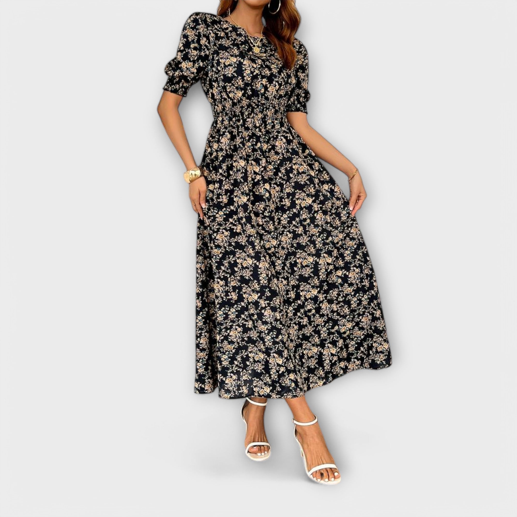 Amelia - Vestido con escote redondo y estampado de flores