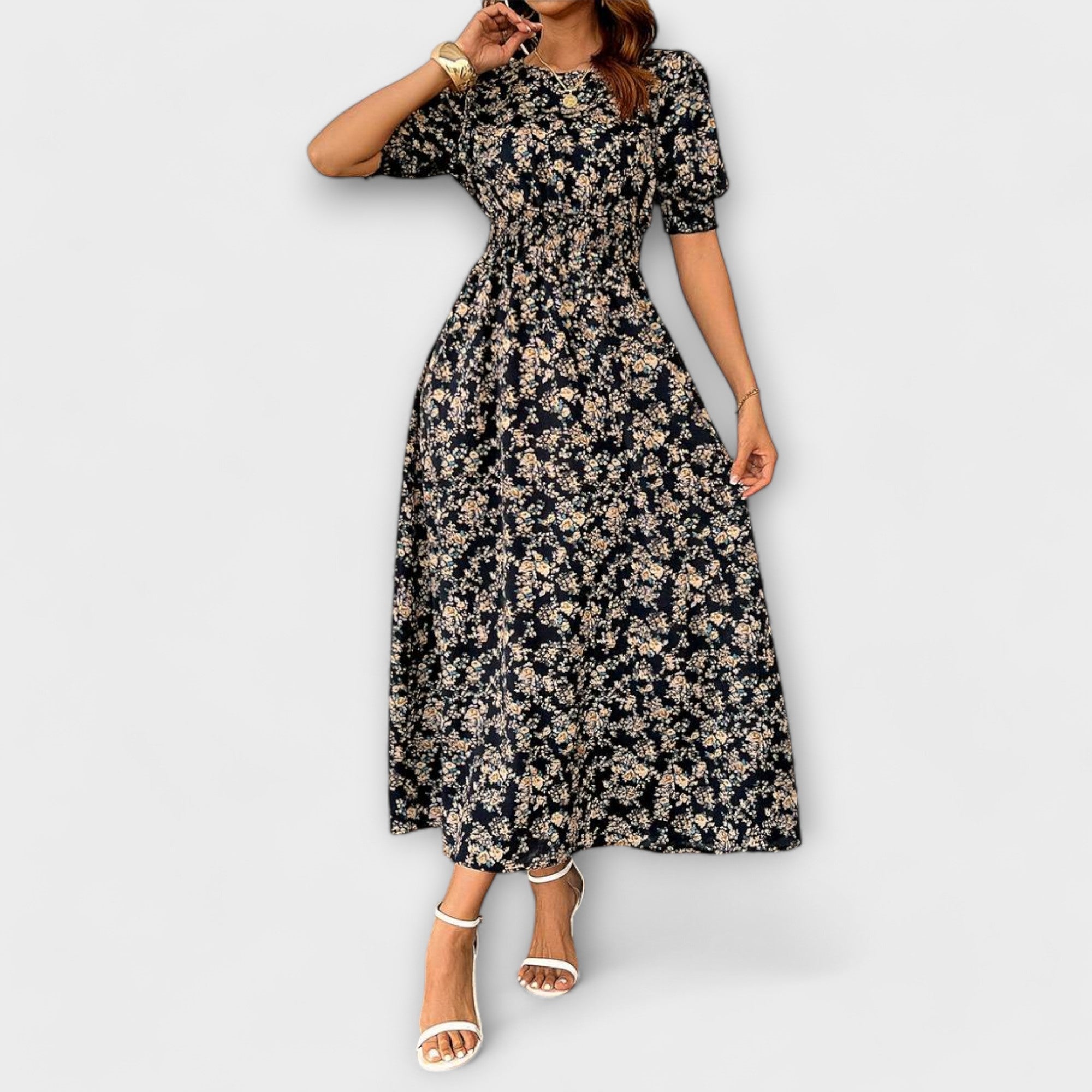 Amelia - Vestido con escote redondo y estampado de flores