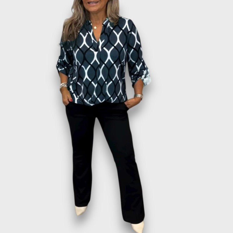 Amara – Blusa casual de manga larga con estampado elegante