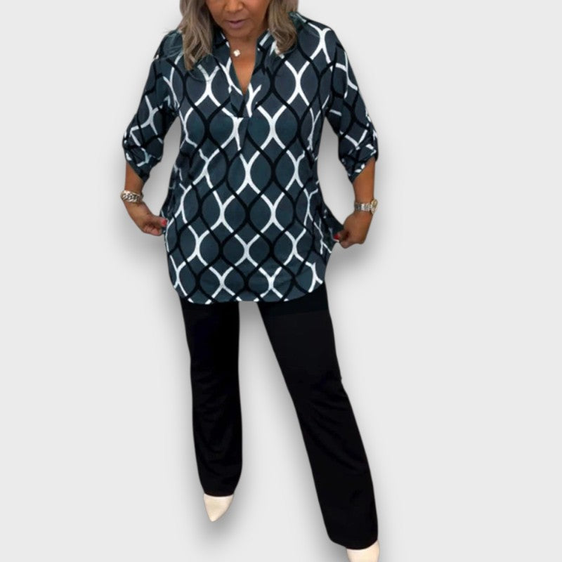 Amara – Blusa casual de manga larga con estampado elegante