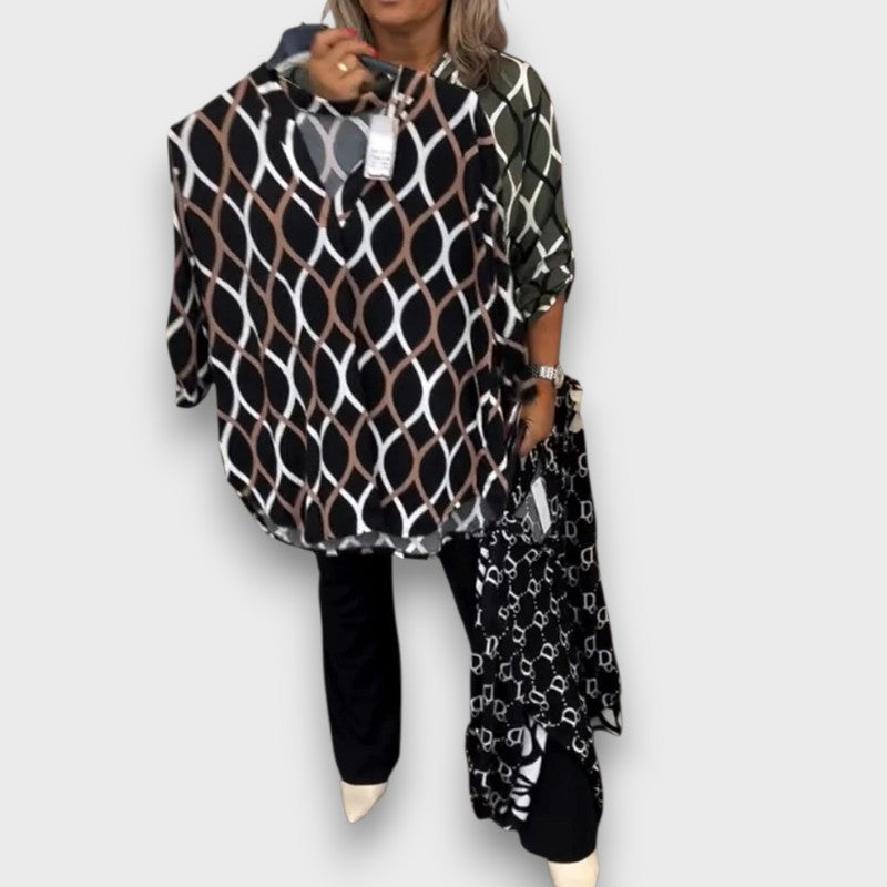 Amara – Blusa casual de manga larga con estampado elegante