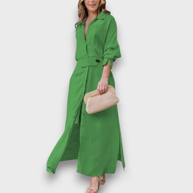 Isabella – Vestido camisero maxi con cinturón