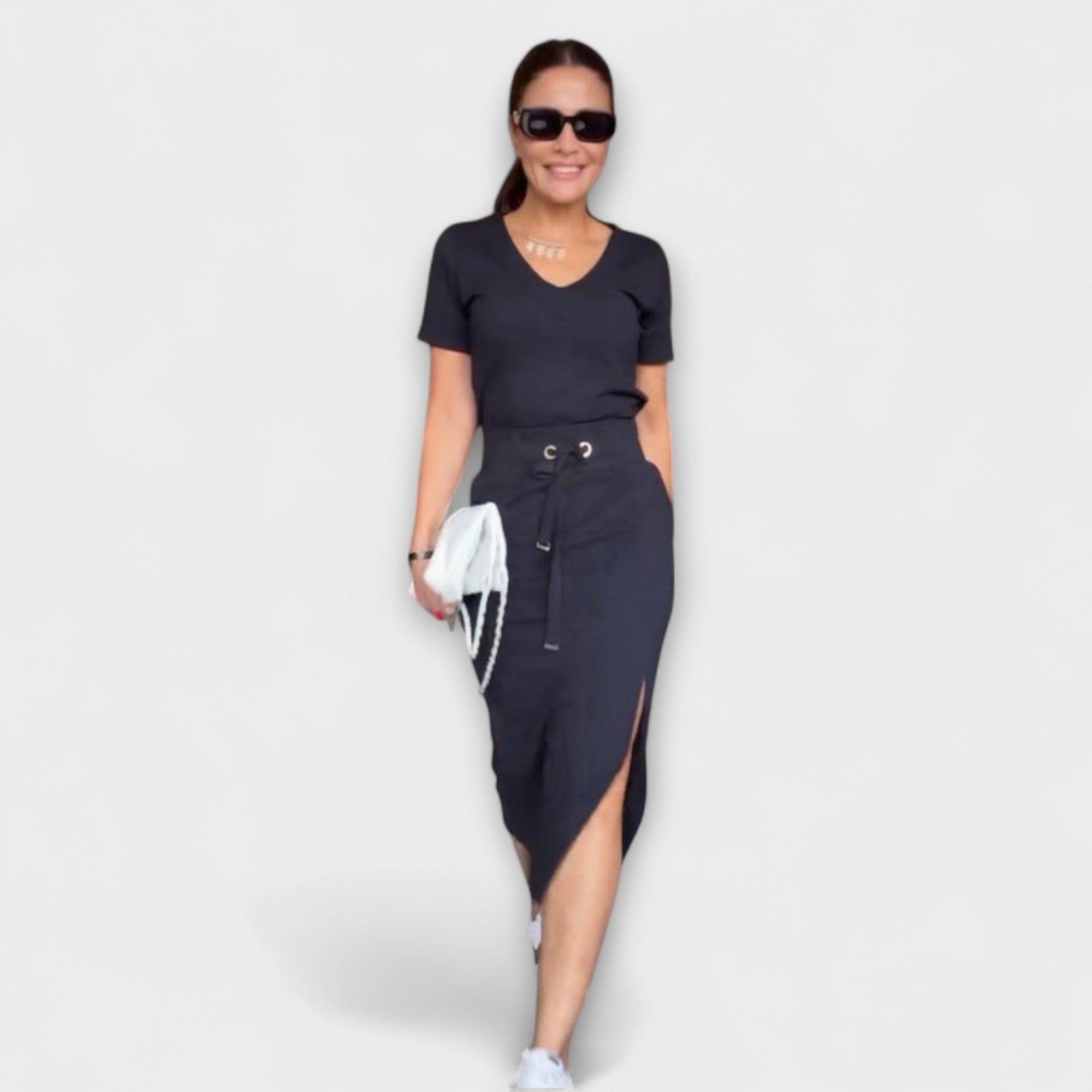 Danielle - Elegante Top con V-Ausschnitt y Falda