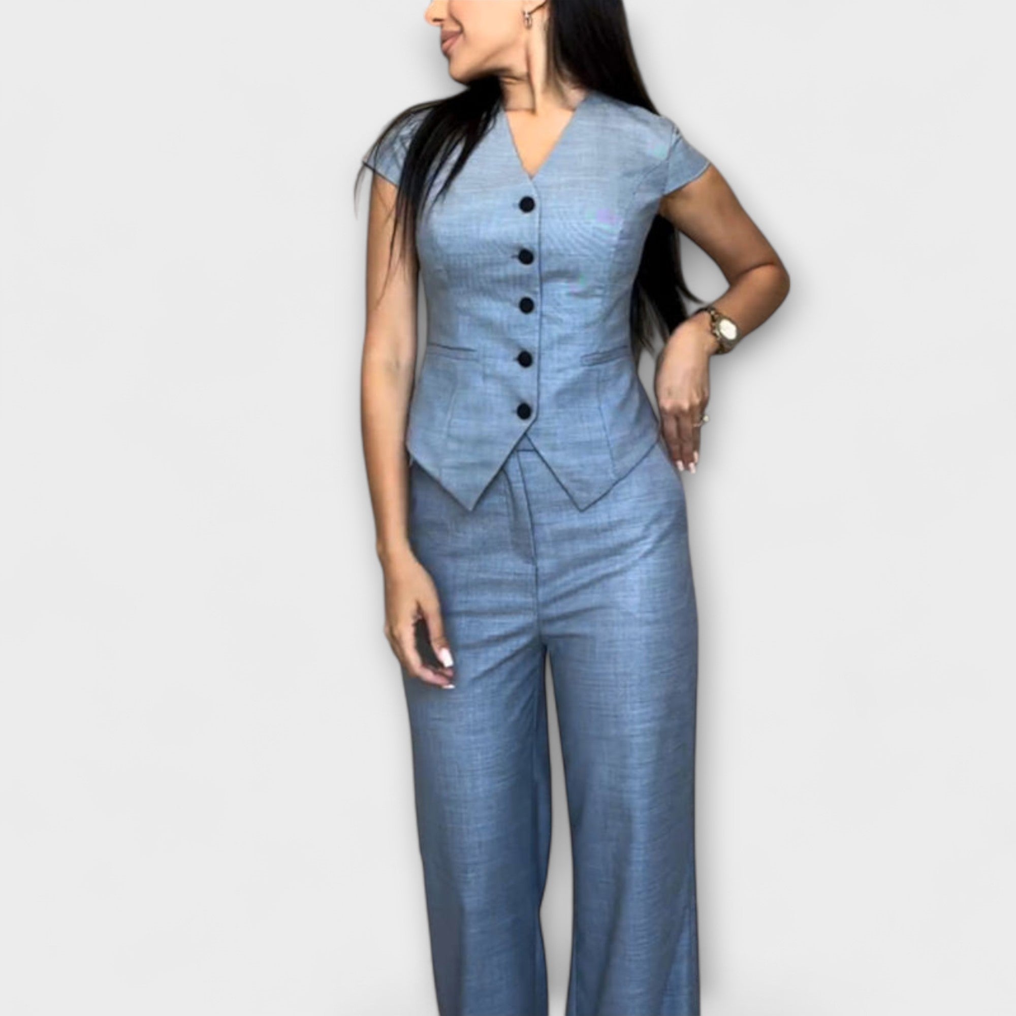 Ivy - Conjunto de top y pantalones con escote en V elegante