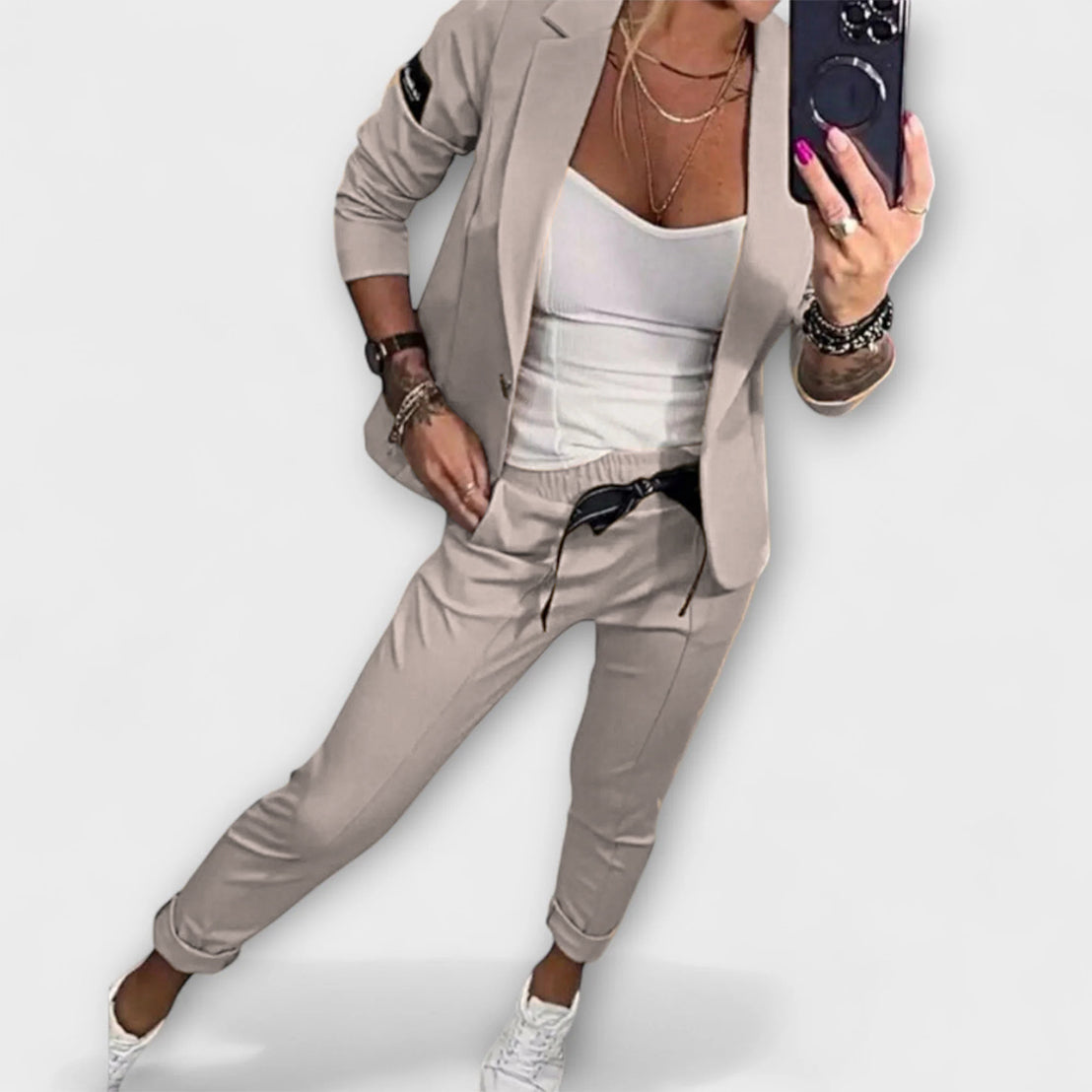 Malou - Conjunto coordinado de top, chaqueta y pantalón