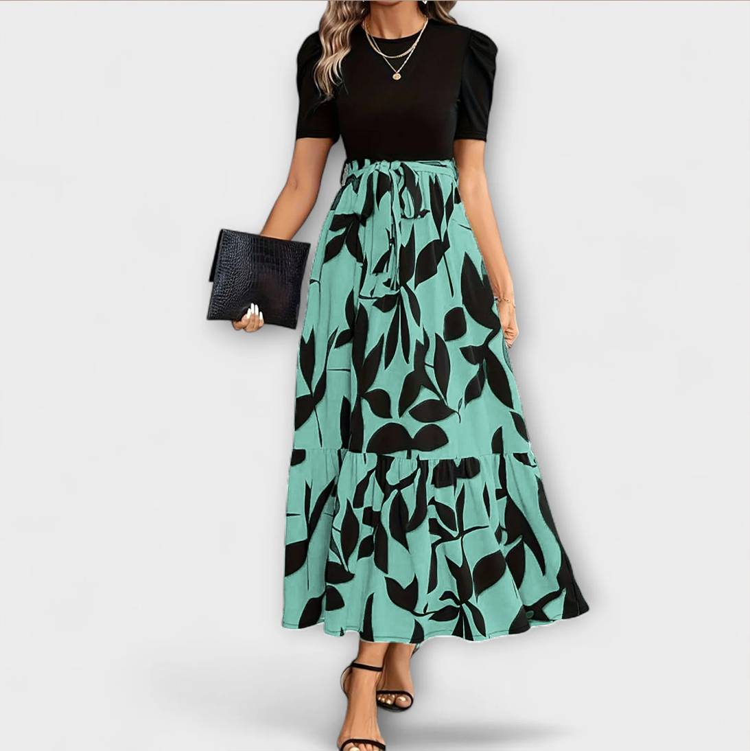Luna - Vestido de verano con estampado de flores y escote redondo