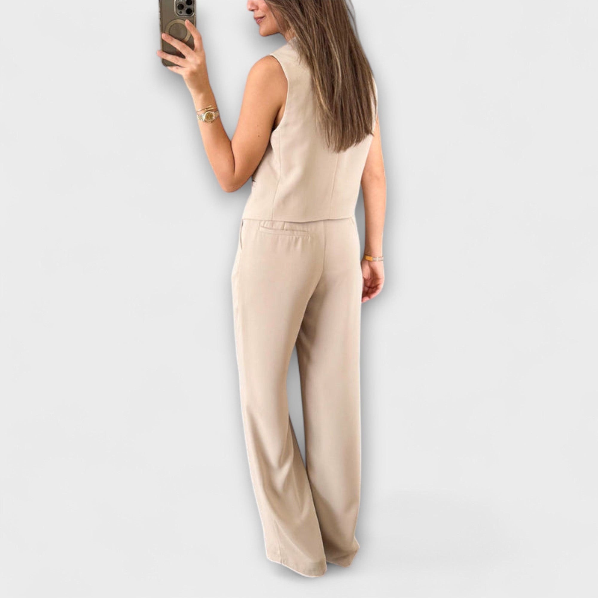 Hazel - Conjunto de dos piezas de chaleco y pantalones de color sólido con escote en V