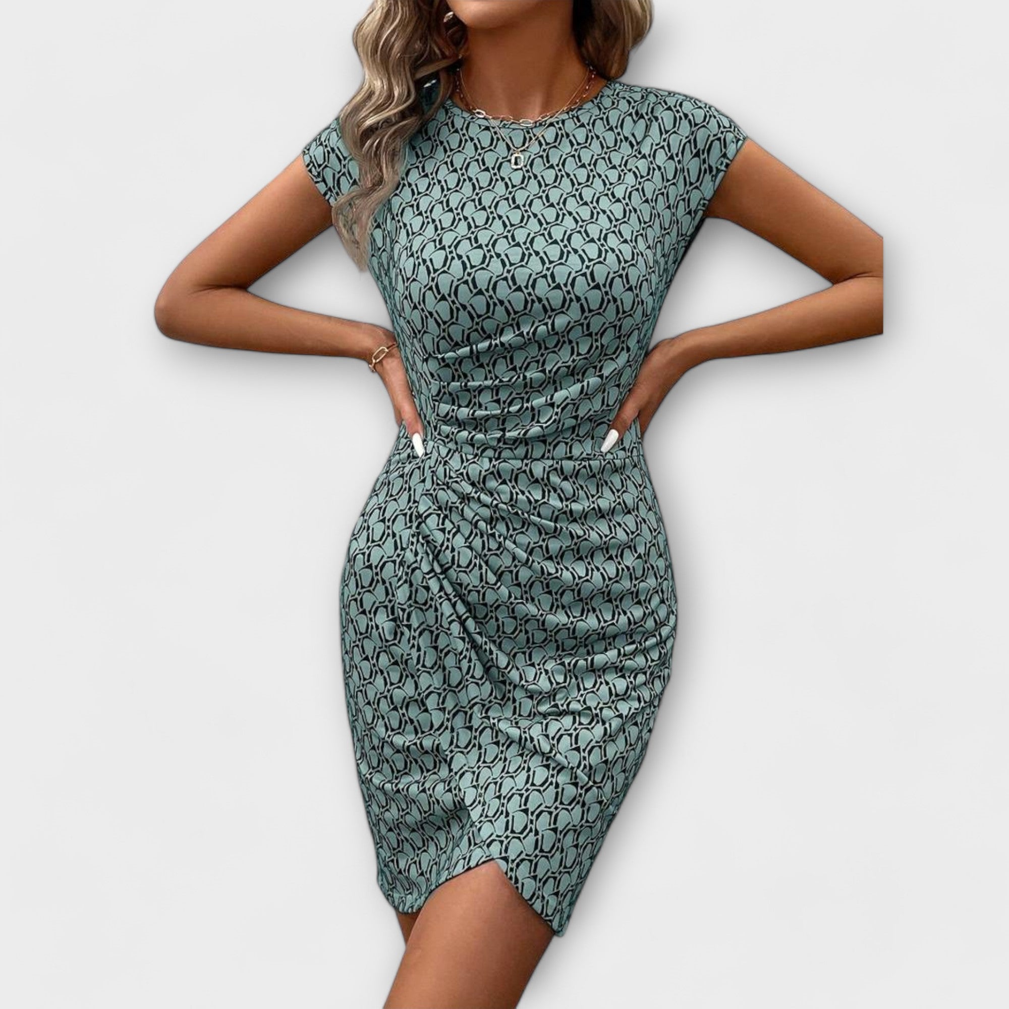 Emma - Vestido de tulipán de manga corta con estampado integral