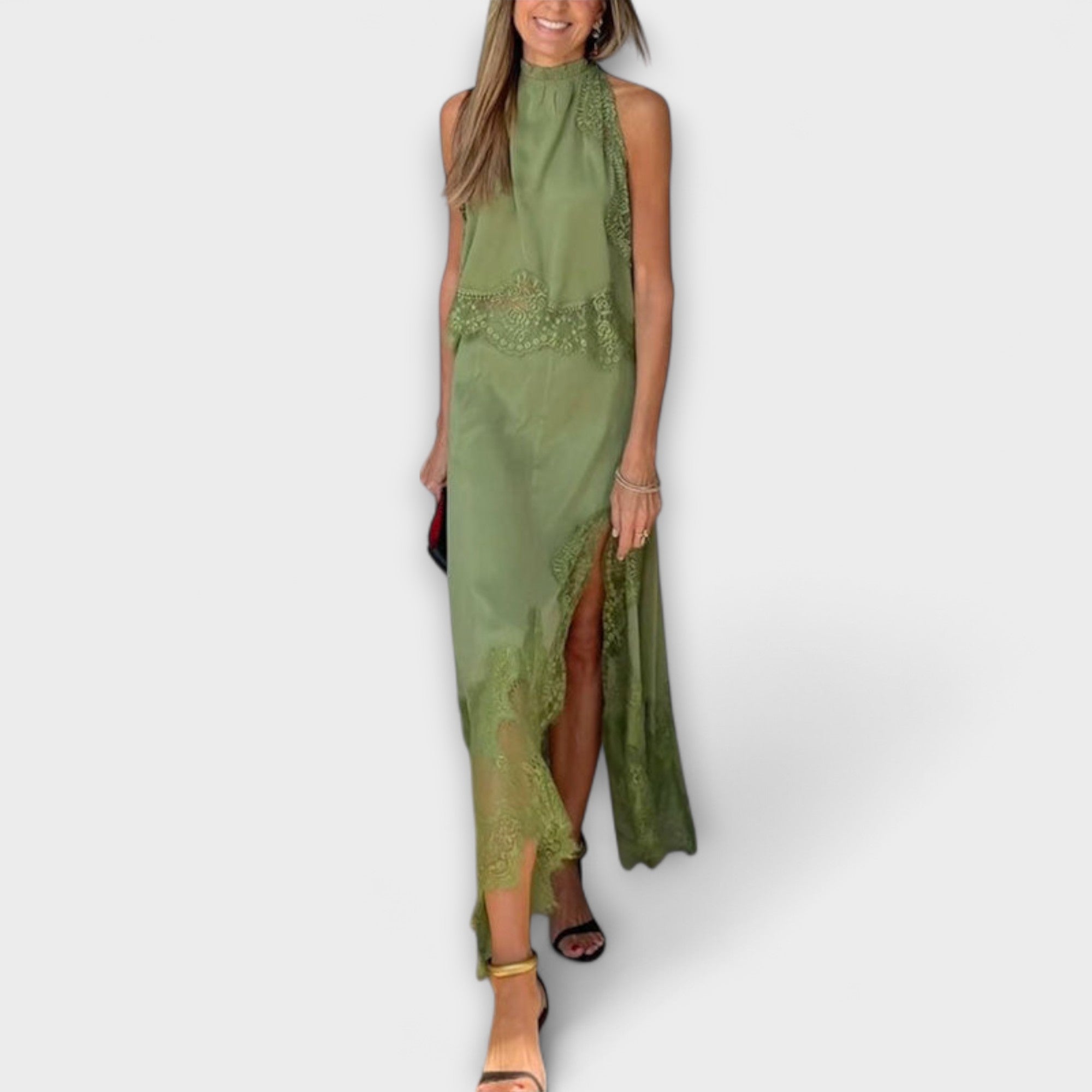 Kaia - Blusa de satén con encaje y escote plisado en conjunto