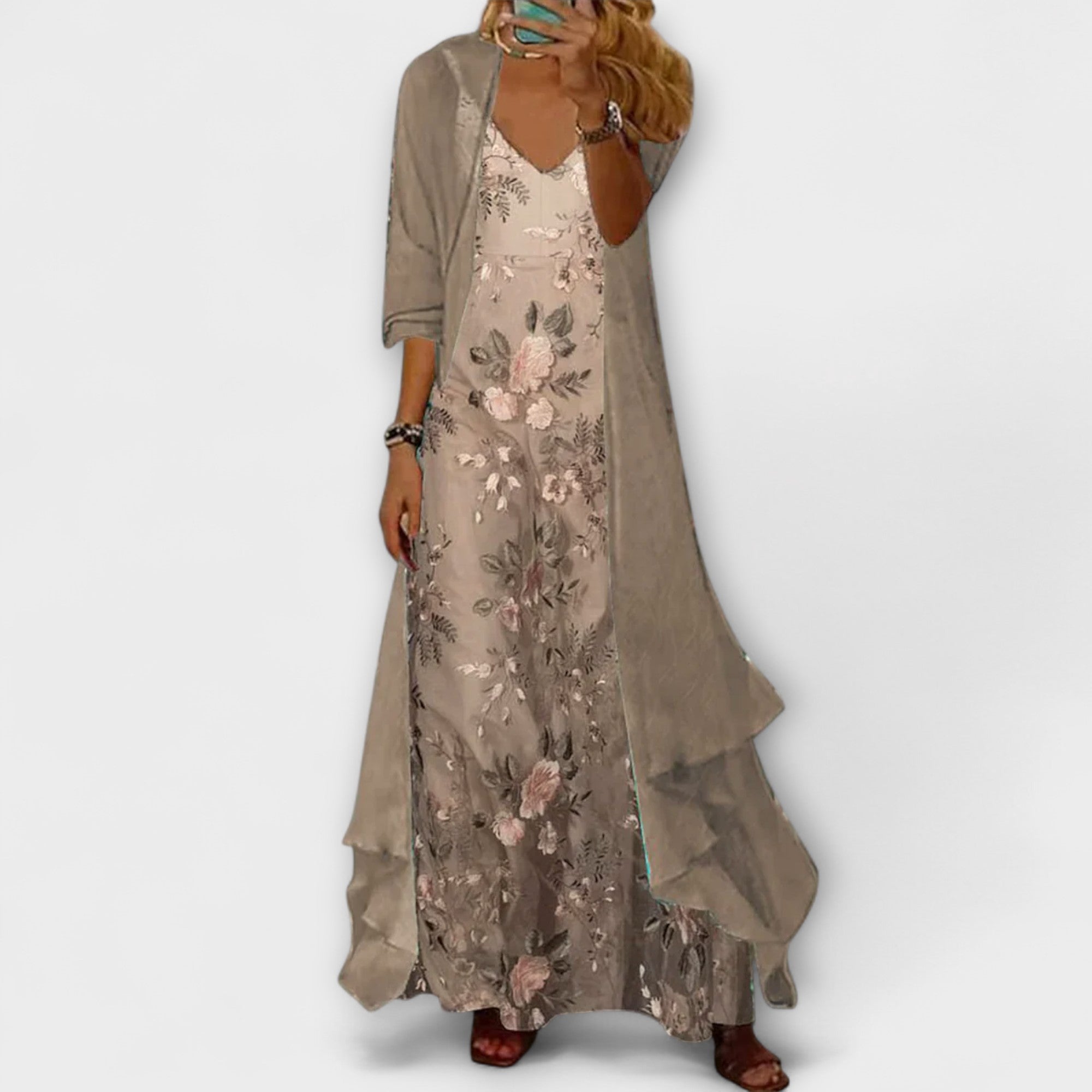 Mara - Vestido largo con chaqueta (conjunto de 2 piezas)