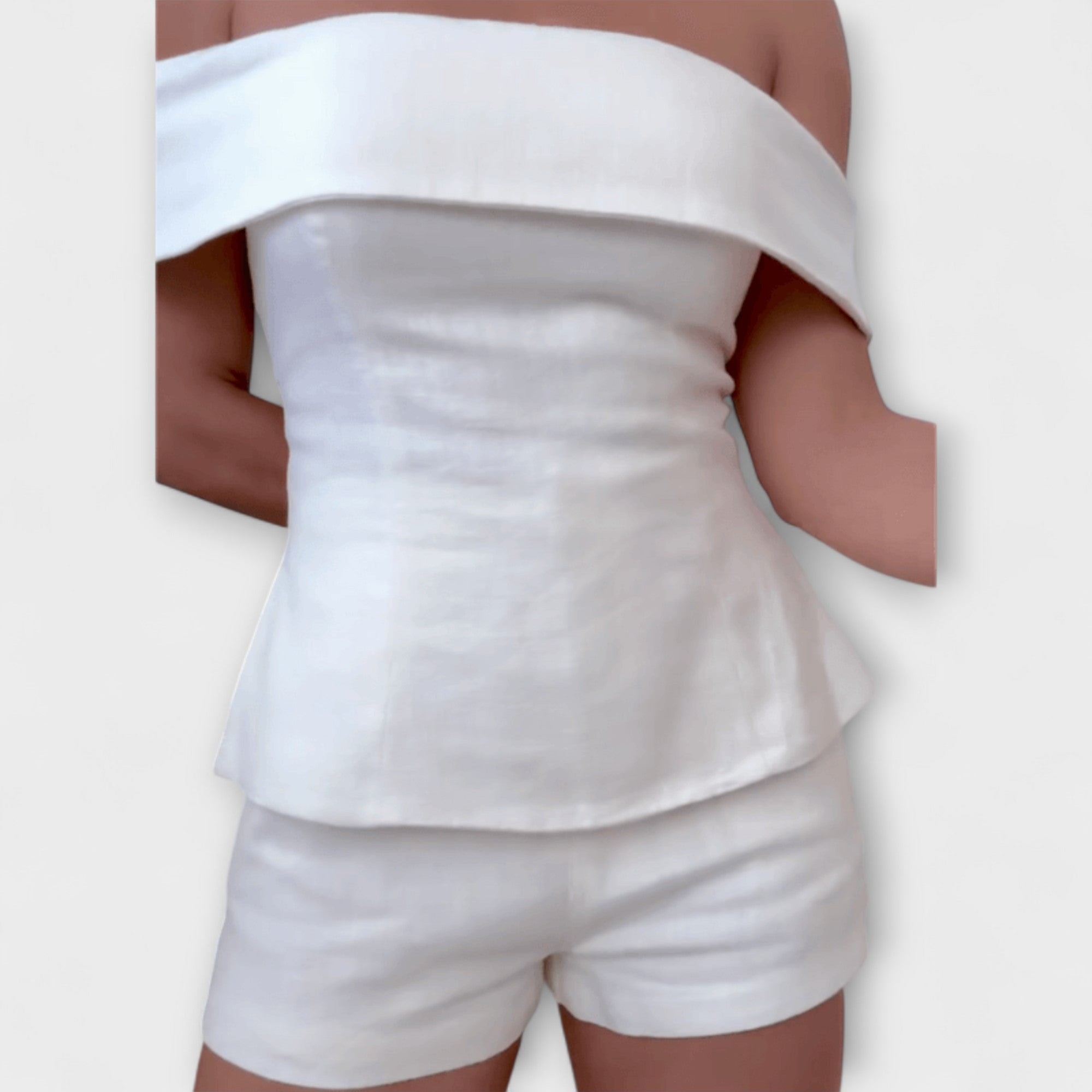 Olivia - Conjunto de Dos Piezas de Algodón y Lino Blanco