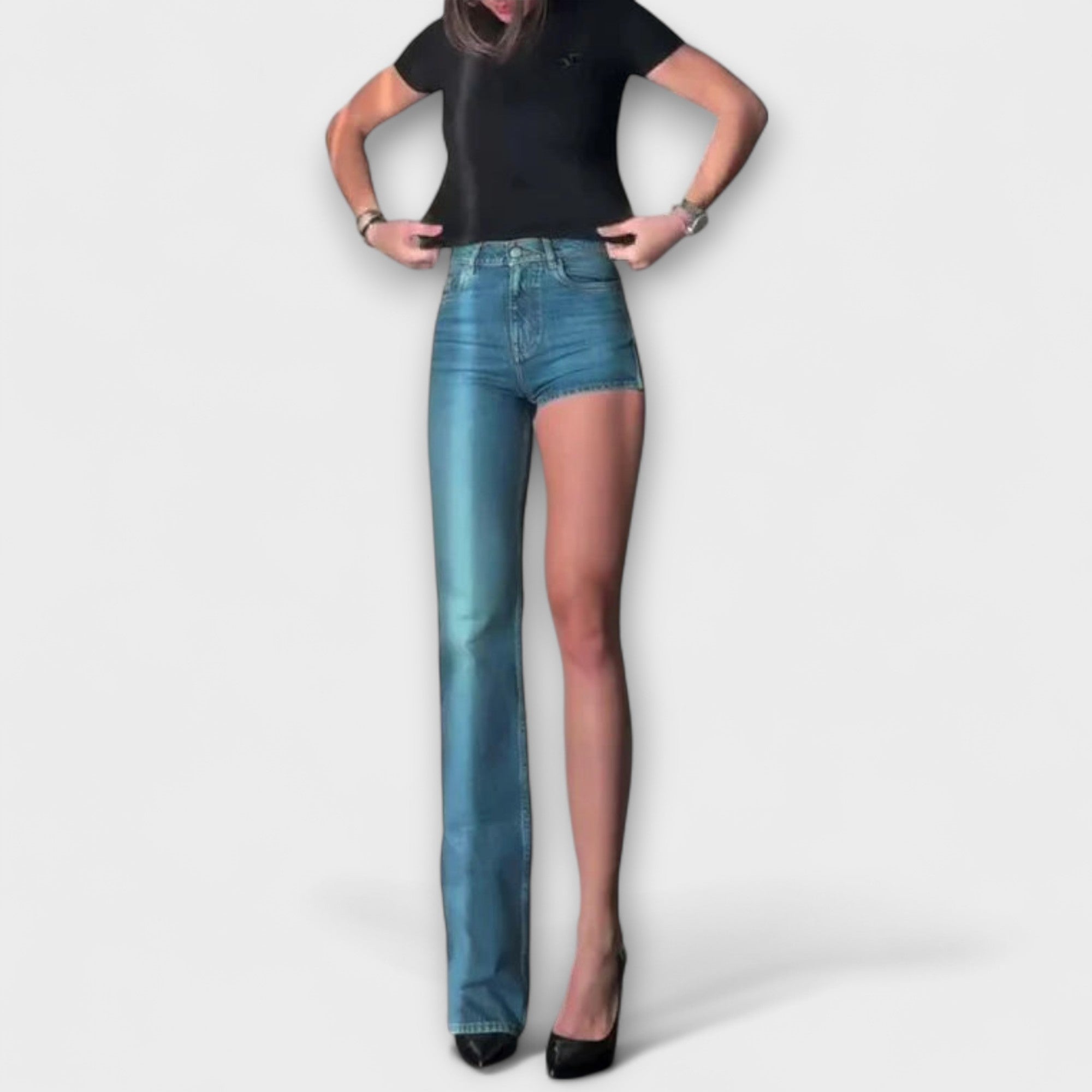 Astra - Pantalones cortos de denim asimétricos y a la moda con un tirante