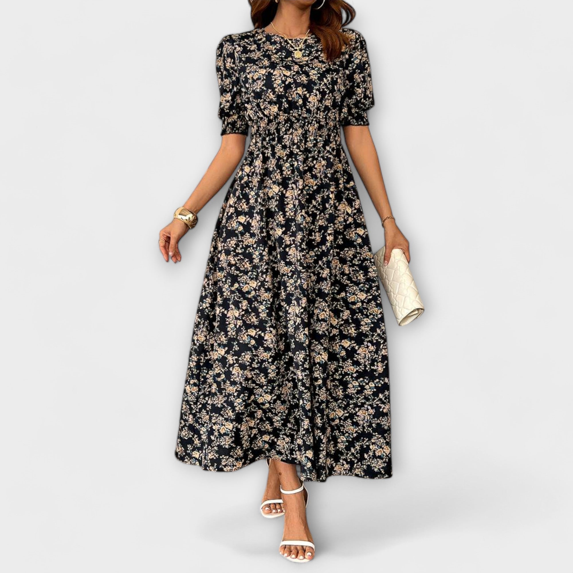 Amelia - Vestido con escote redondo y estampado de flores