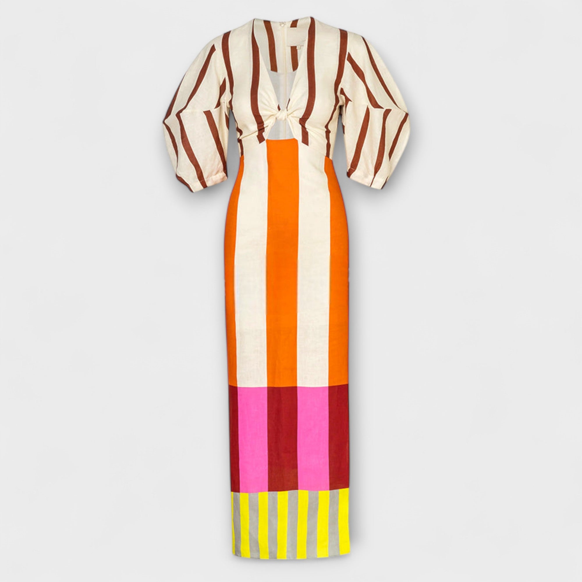 Kaya - Vestido maxi con escote delantero y mangas abullonadas