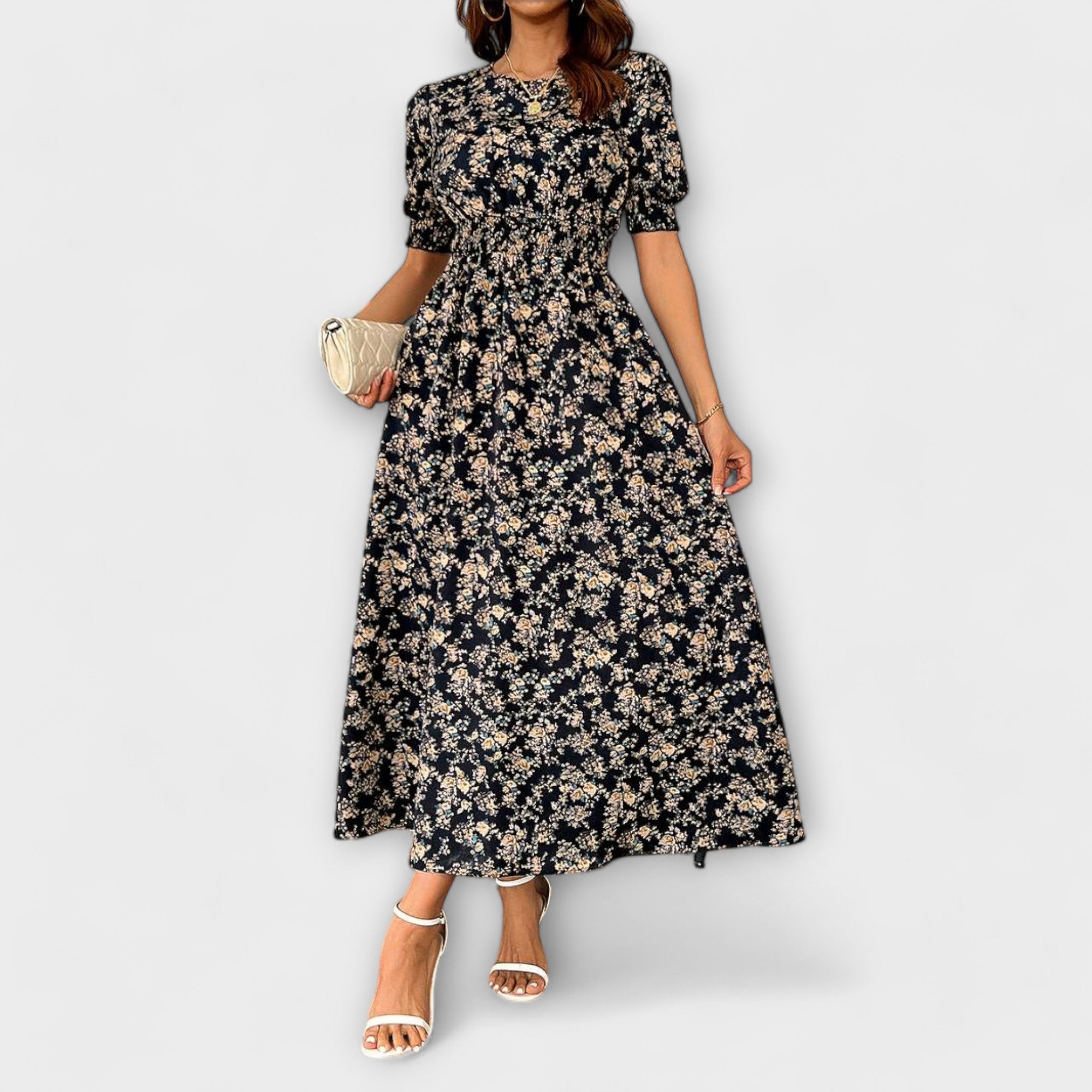 Amelia - Vestido con escote redondo y estampado de flores