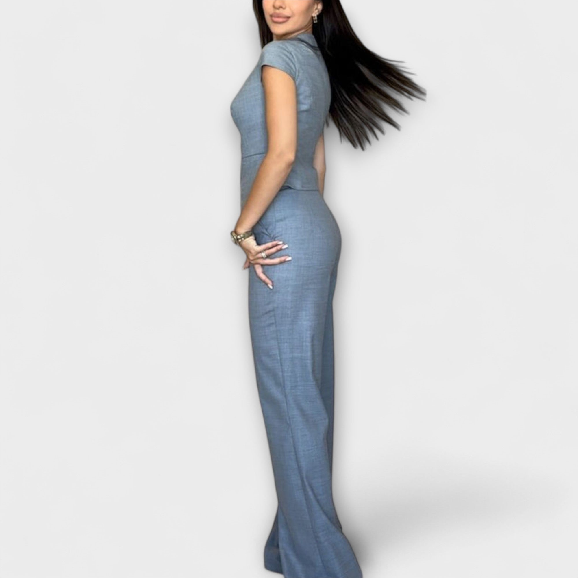 Ivy - Conjunto de top y pantalones con escote en V elegante