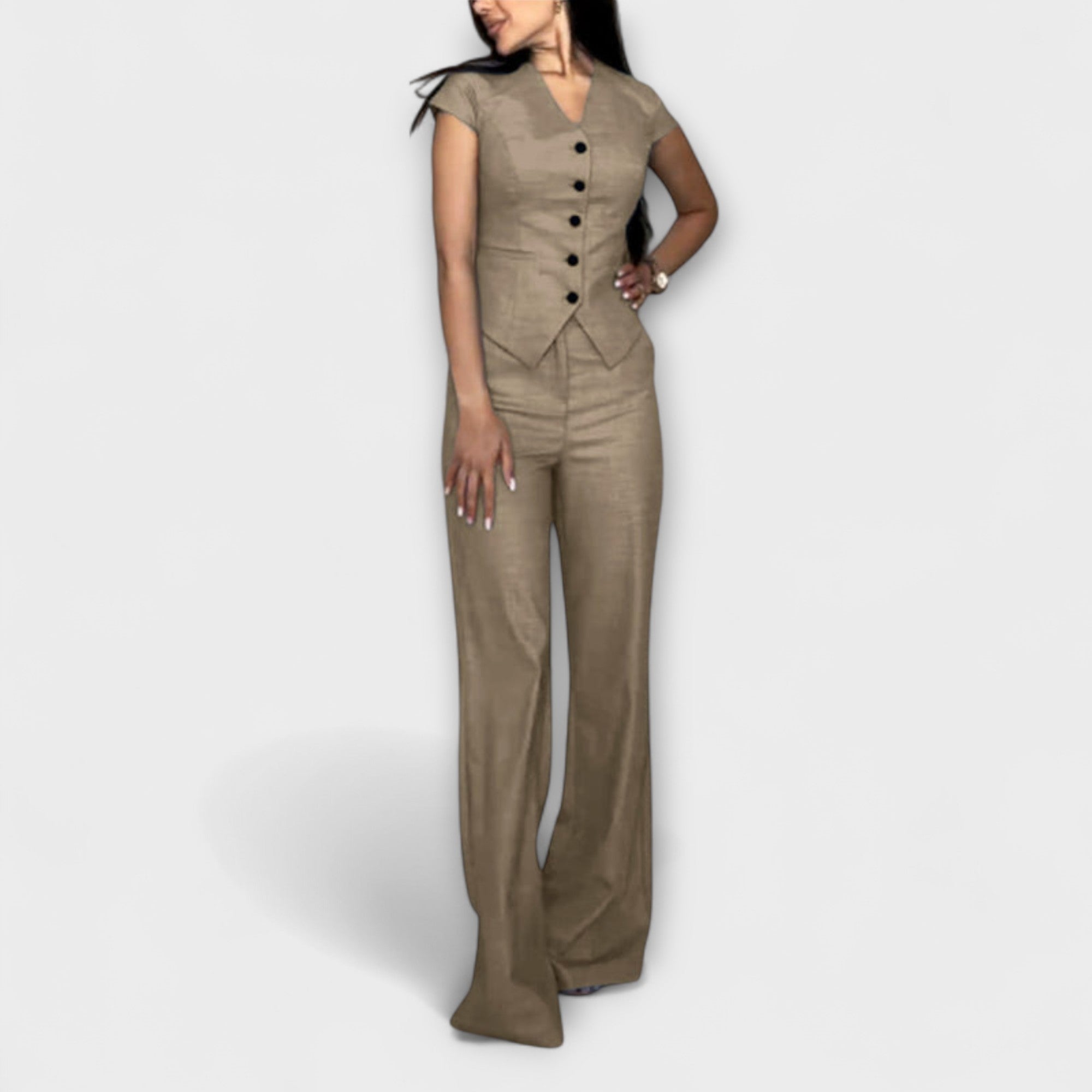 Ivy - Conjunto de top y pantalones con escote en V elegante