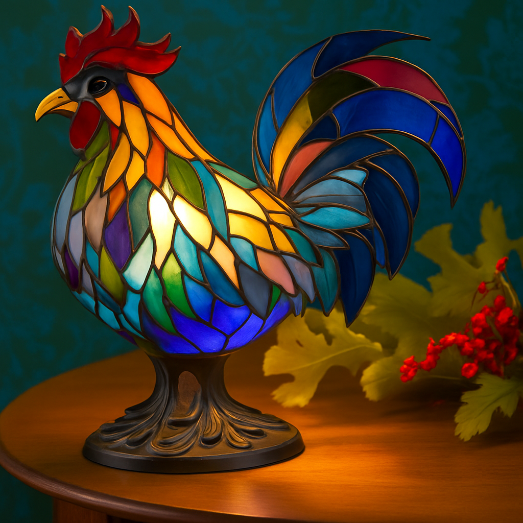 Cocotte – Lámpara gallo de vidrio colorido mágico