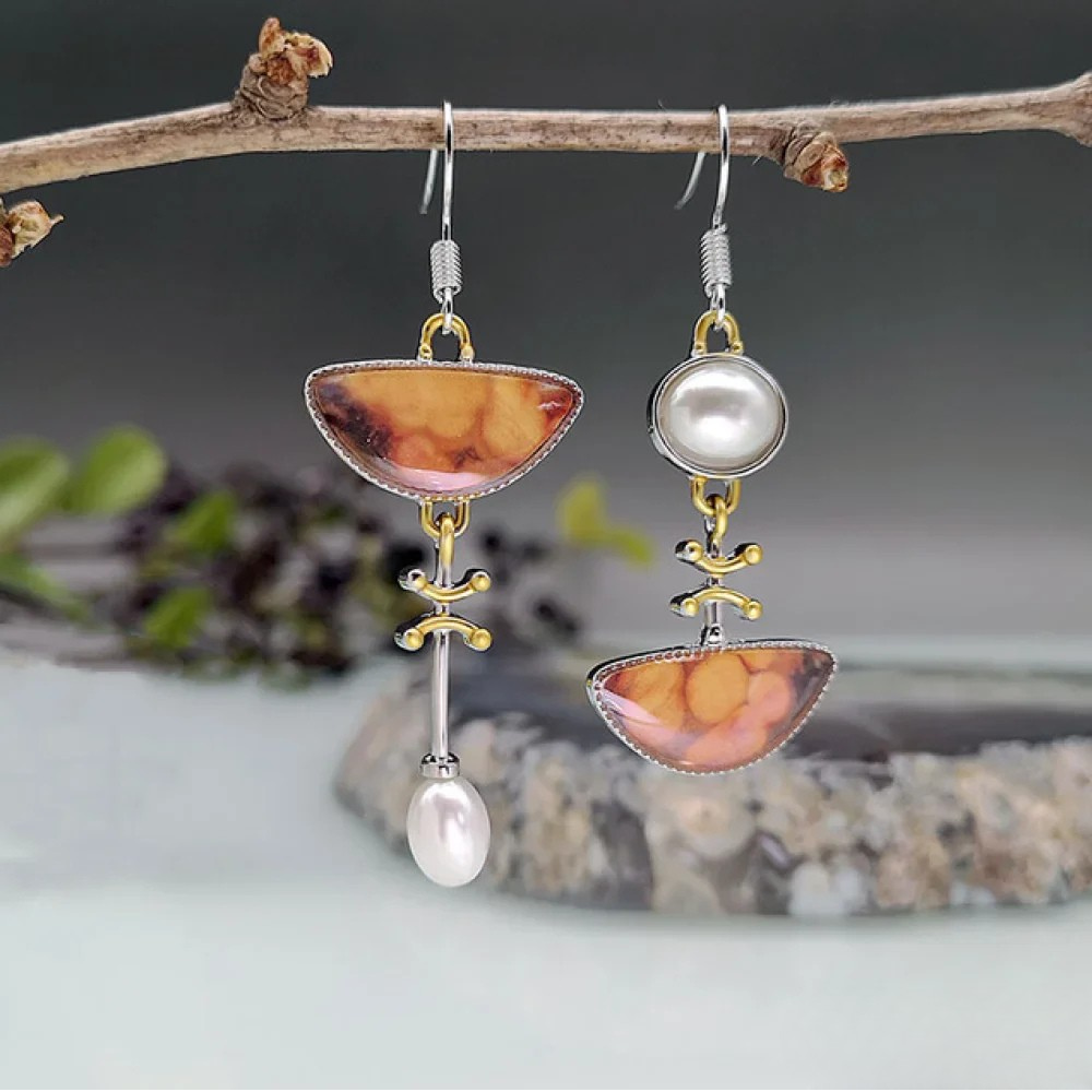 Pendientes de piedra naranja natural retro