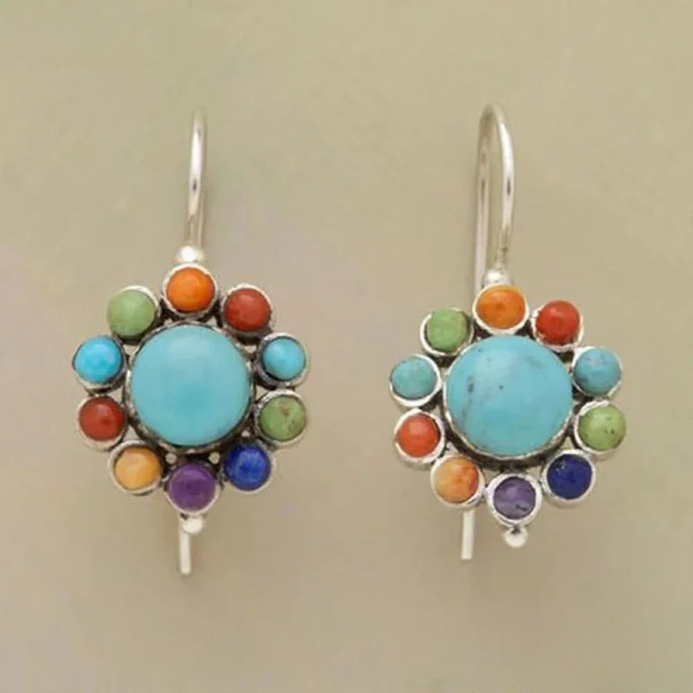 Pendientes redondos multicolores en turquesa