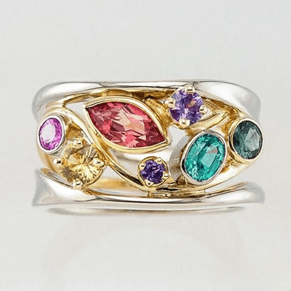 Anillo Vintage con Zirconia en Colores Oro y Plata