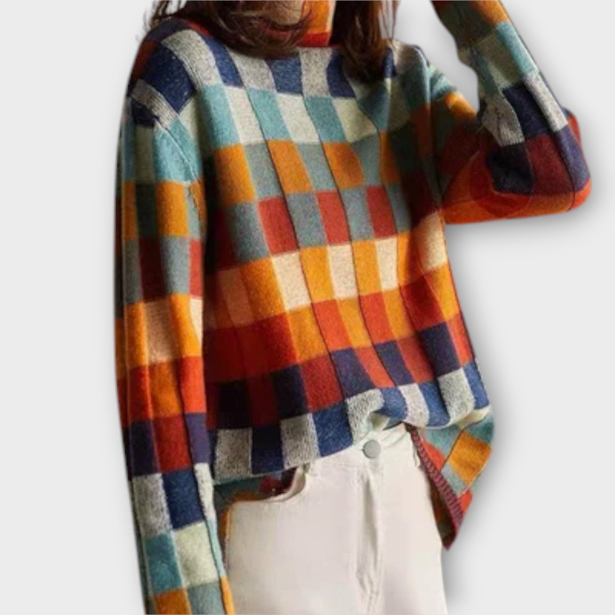 Erika - Suéter de Cuello Alto de Patchwork