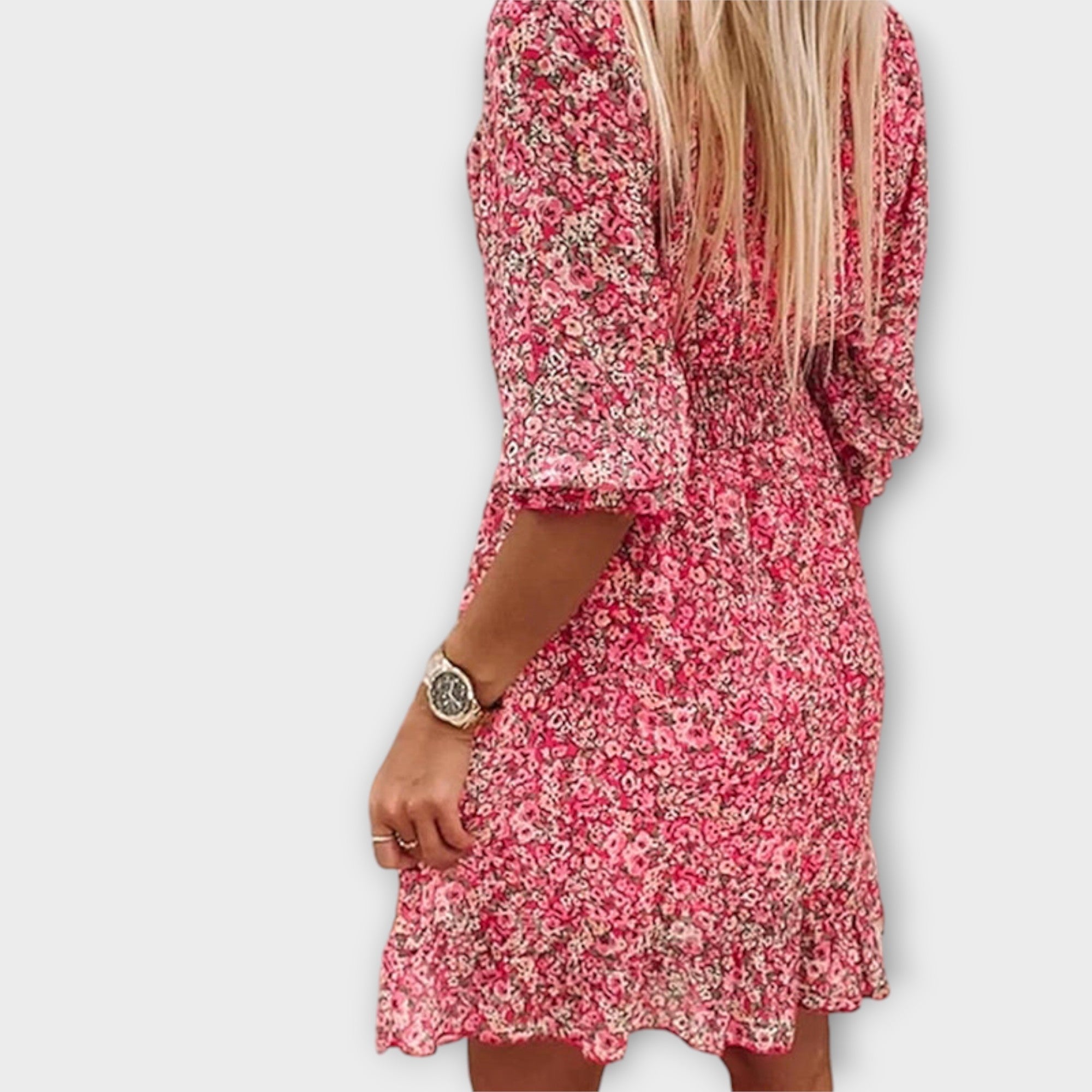 Vestido de mangas abullonadas con flores para damas