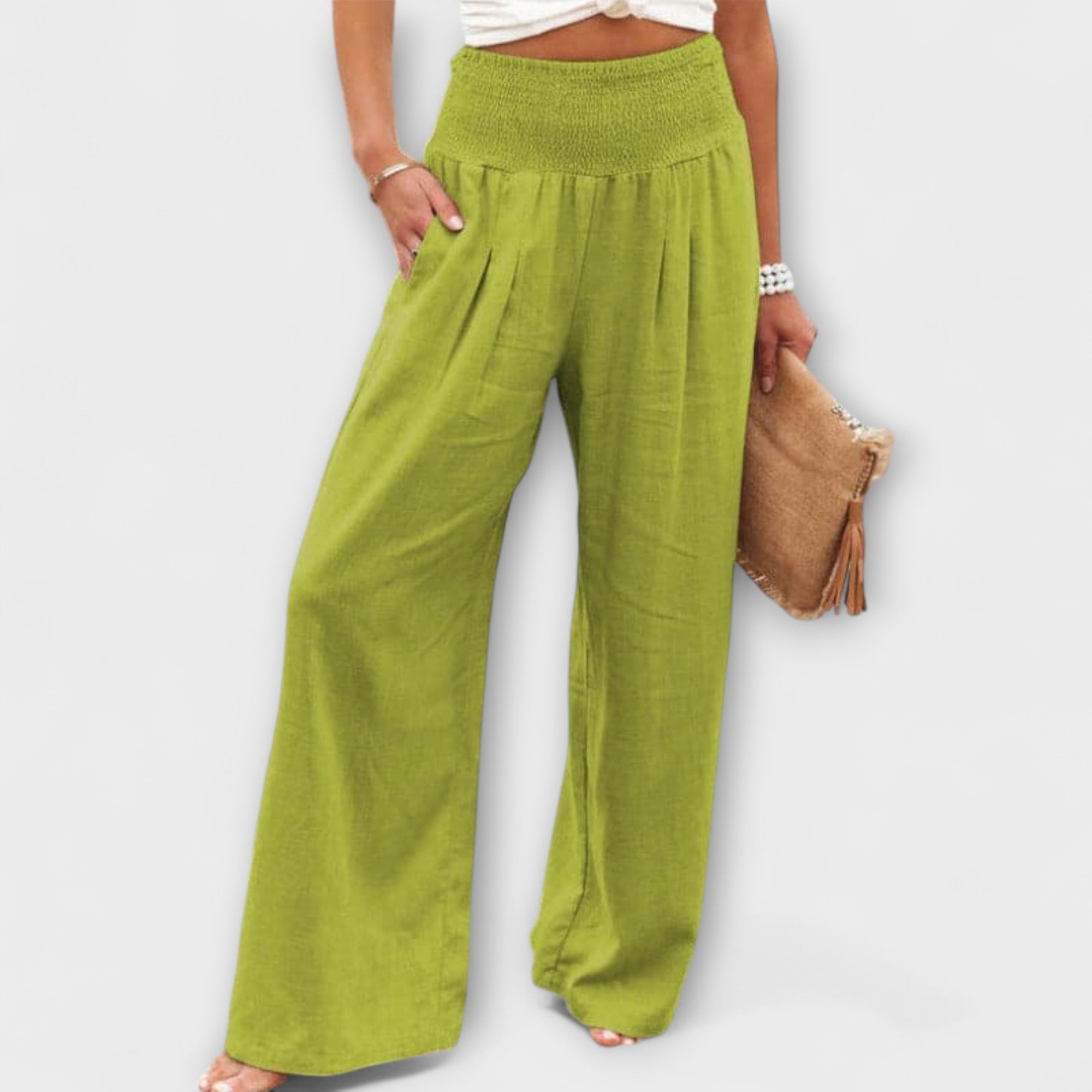 Thearya - Pantalones de lino anchos y casuales