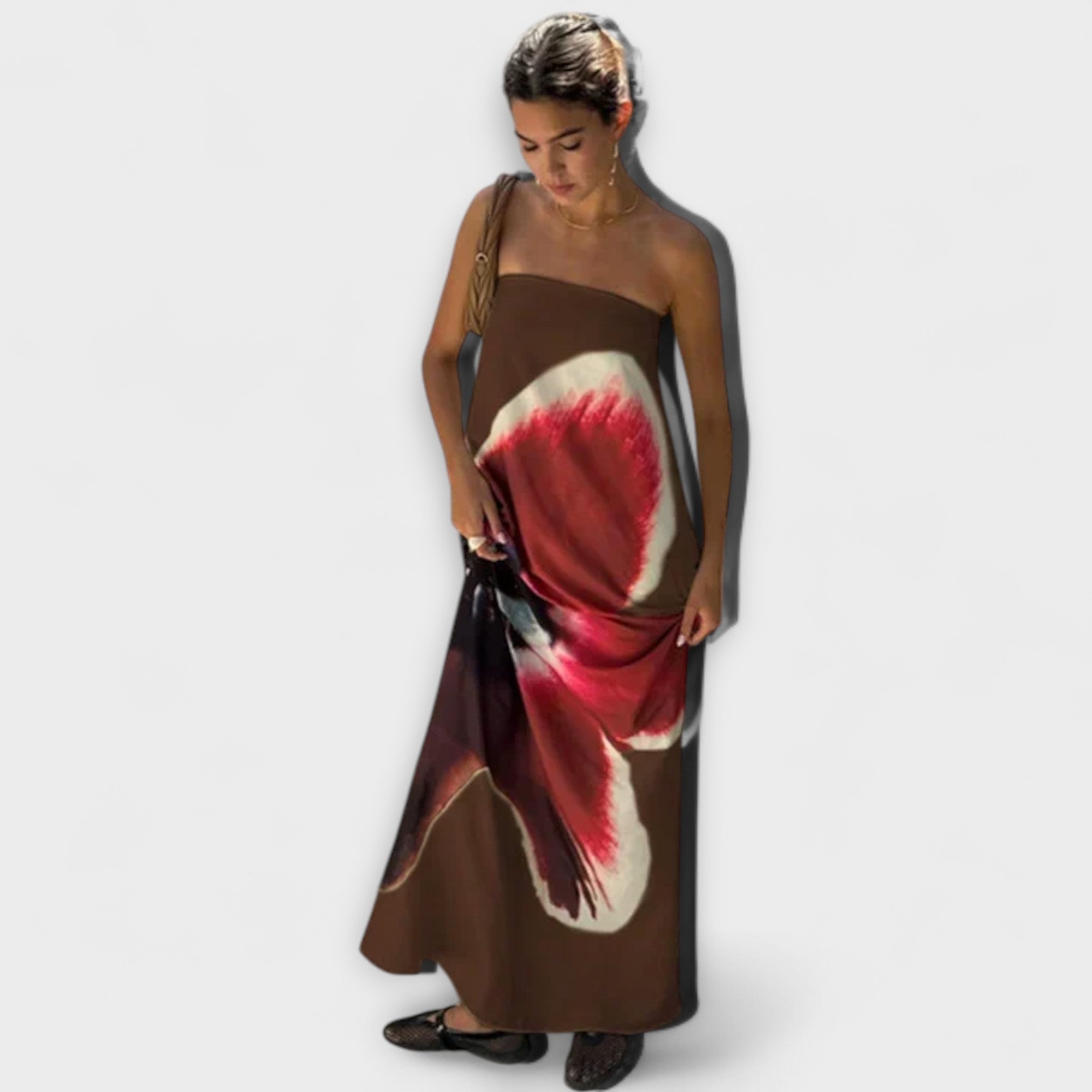 Vestido Maxí Sin Mangas con Hombros Descubiertos