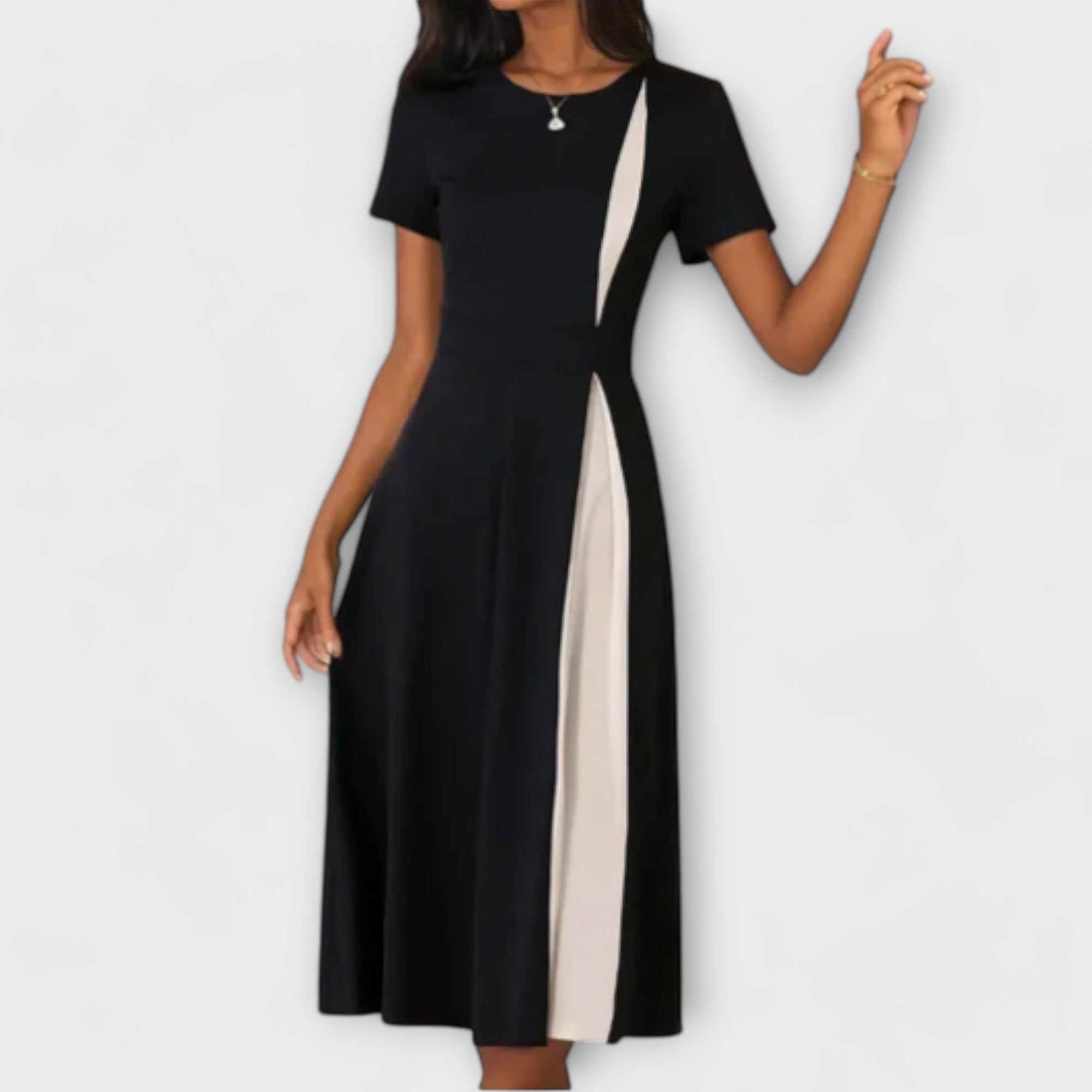Hanne - Vestido midi en blanco y negro
