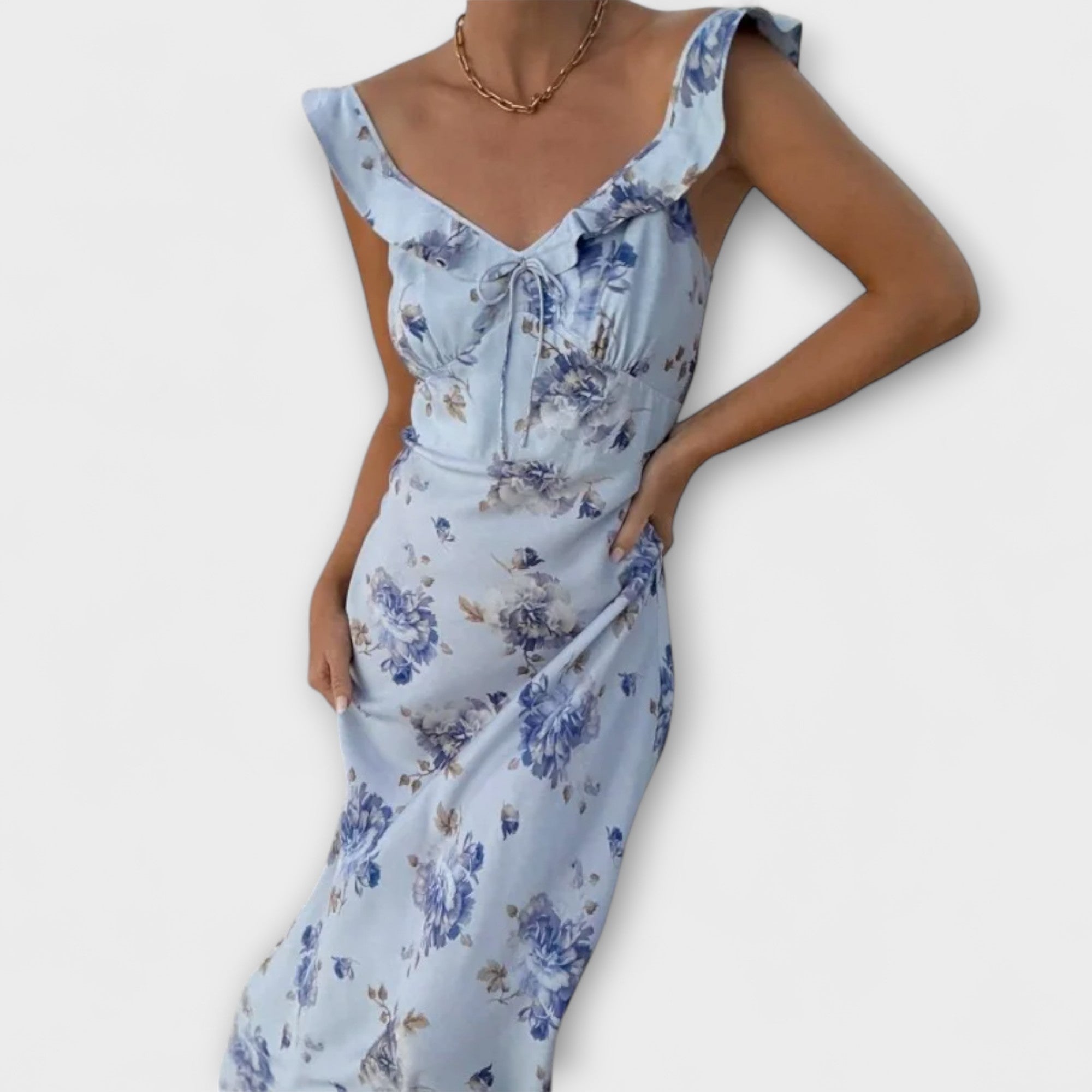 Vestido Maxi Con Escote en Plunge de Estampado Floral Criptográfico