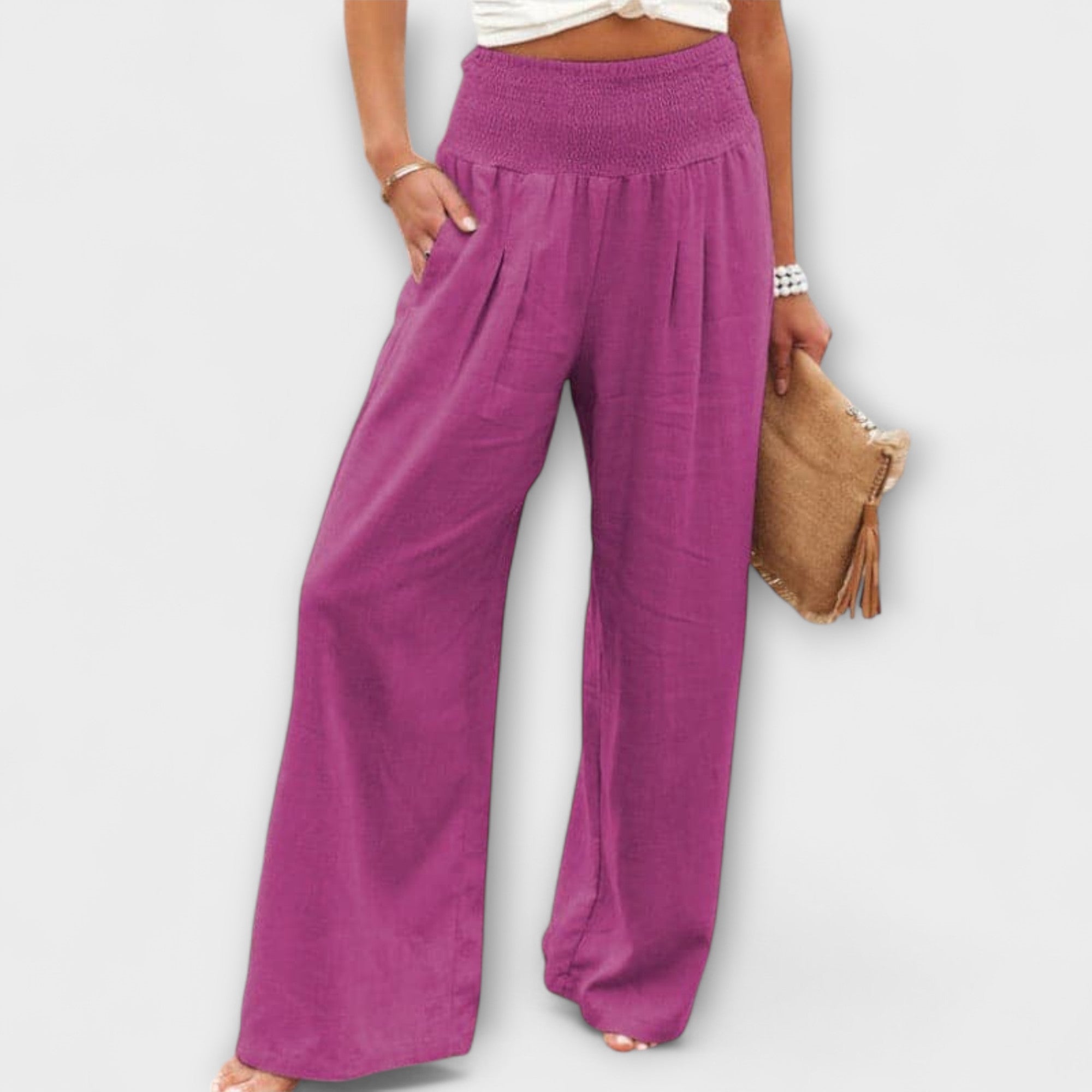 Thearya - Pantalones de lino anchos y casuales