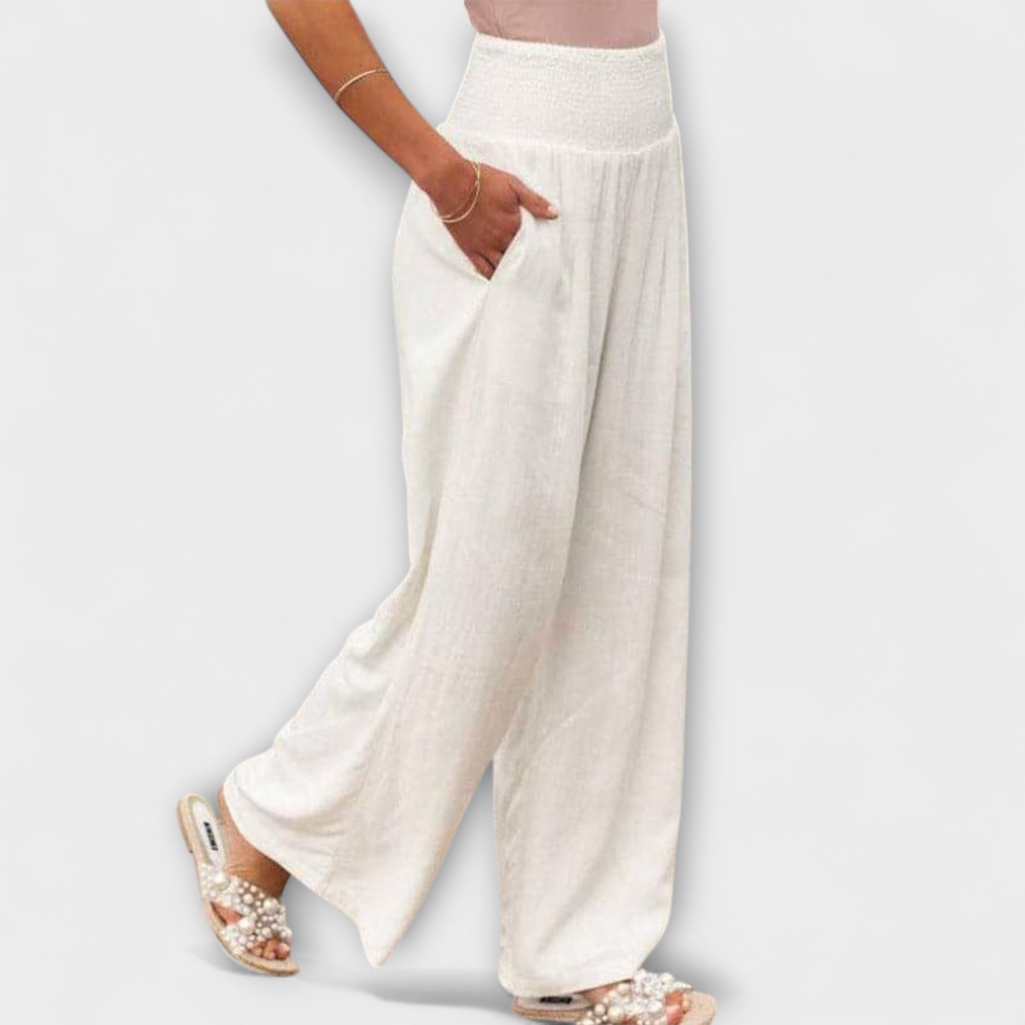 Thearya - Pantalones de lino anchos y casuales