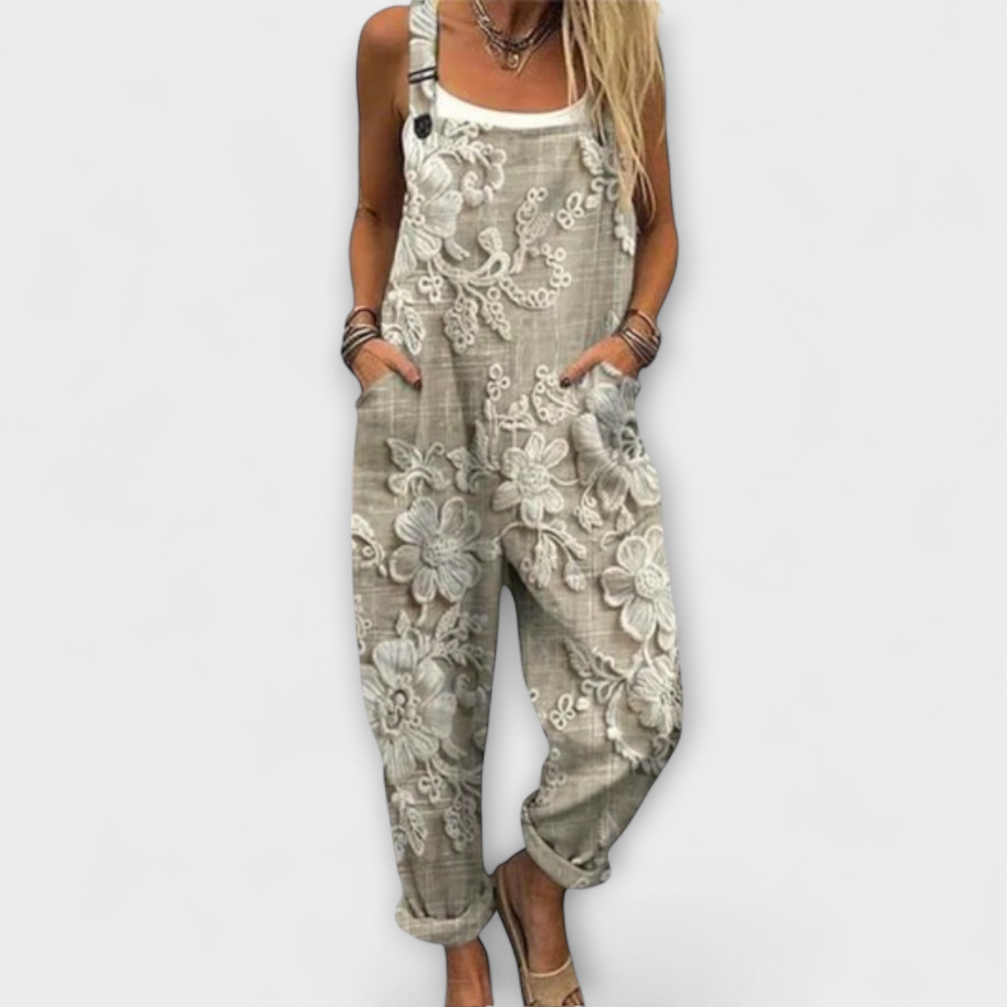 Liora - Pantalón con tirantes bordado de flores