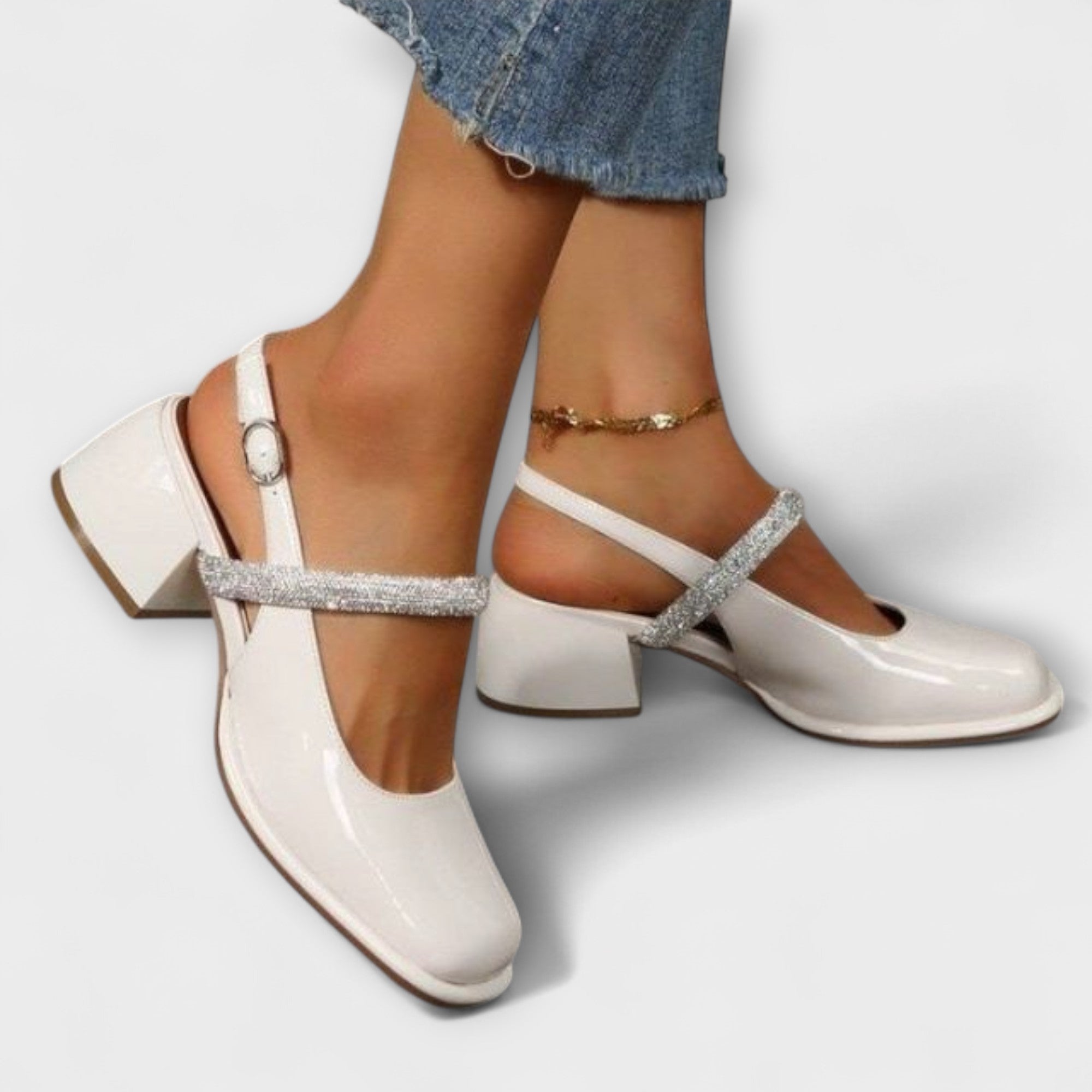 Celandra - Mary Janes con tiras brillantes y tacón bloque