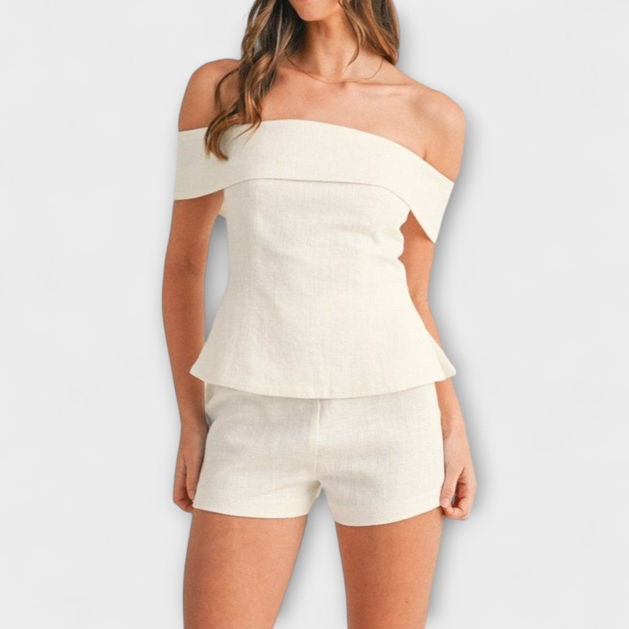 Olivia - Conjunto de Dos Piezas de Algodón y Lino Blanco