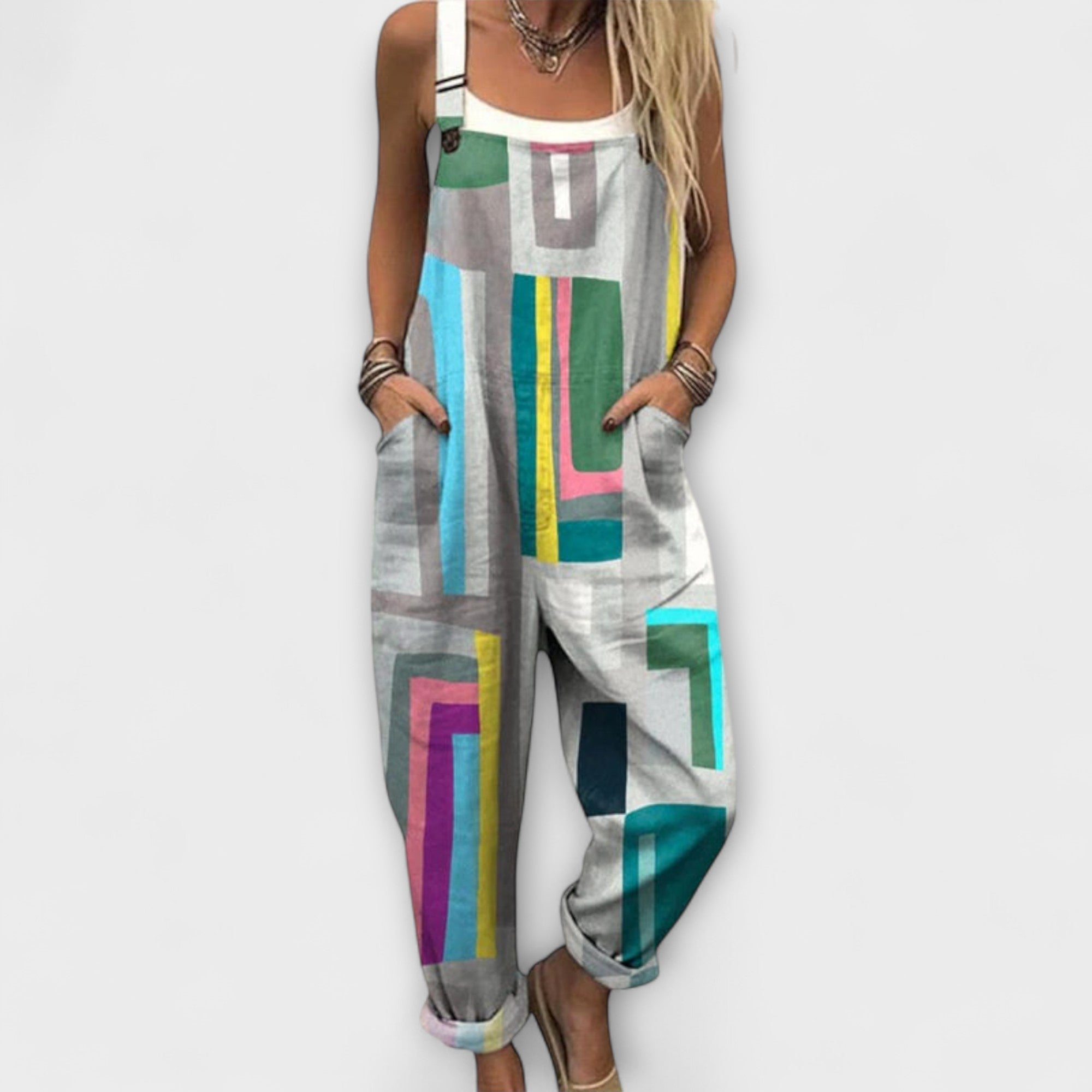 Agnès - Pantalón con tirantes con patrones gráficos