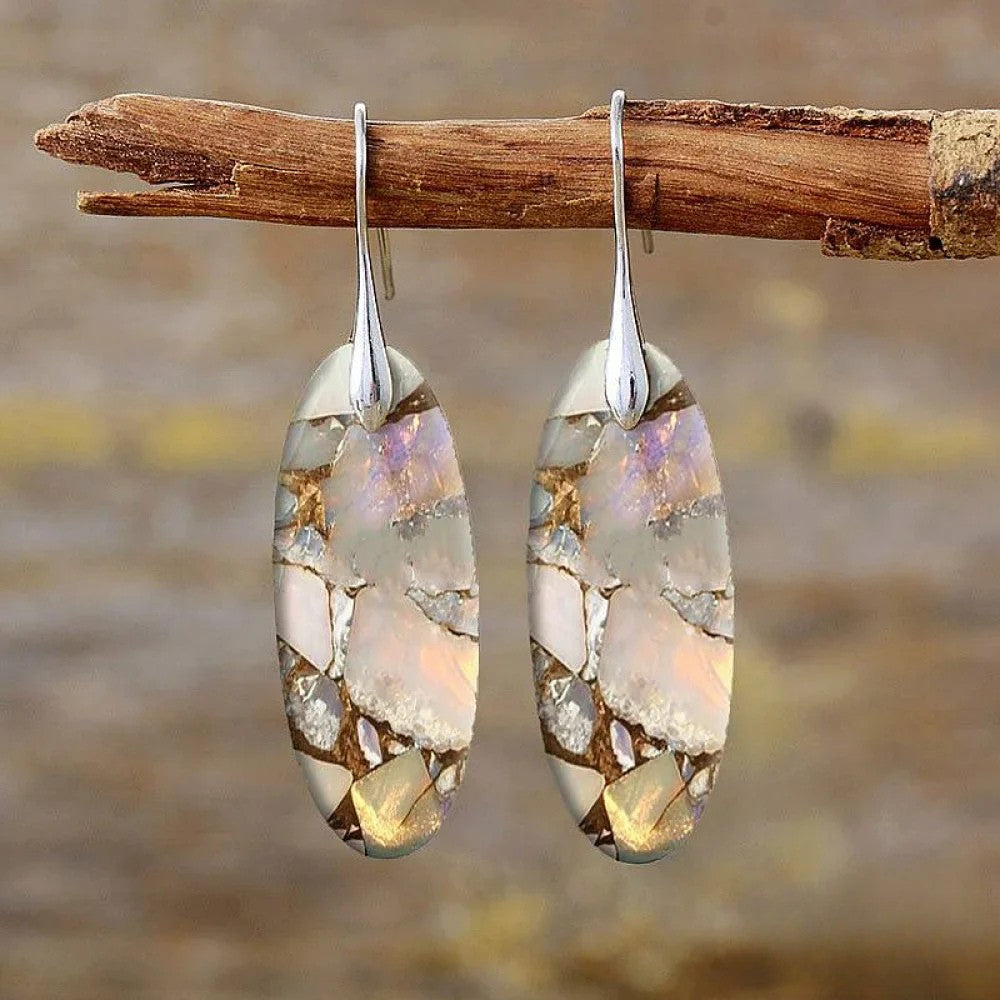 Pendientes Ovalados Vintage de Piedra de Materiales Naturales