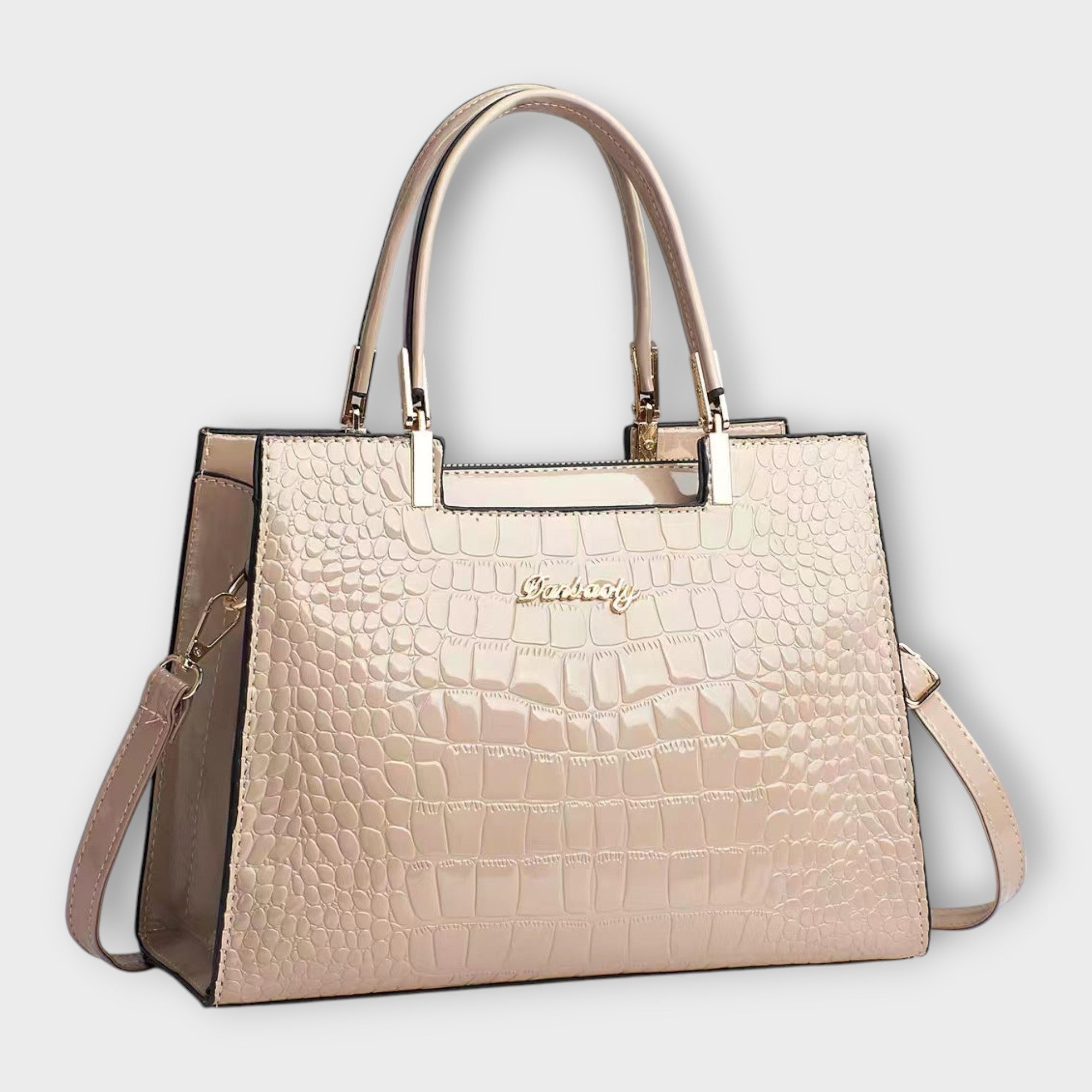 Bolso de mano con estampado de cocodrilo brillante