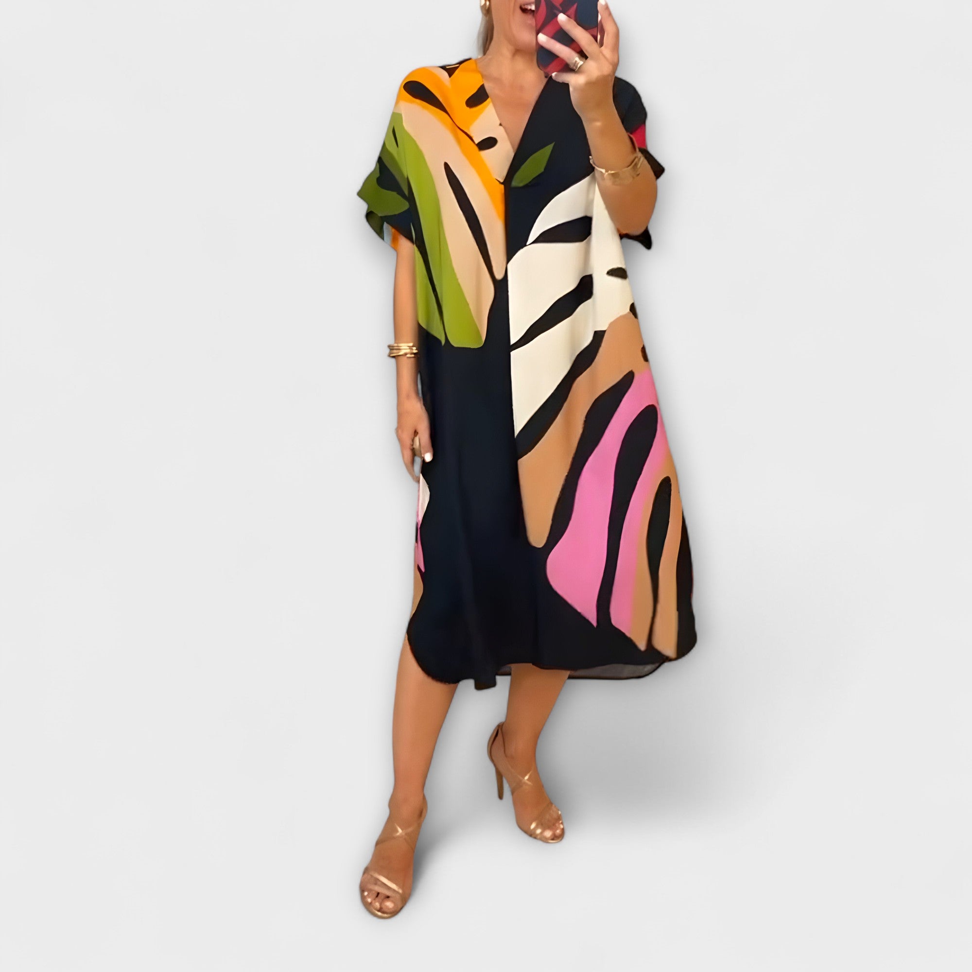 Roos - Vestido Casual con Estampado de Hojas de Colores