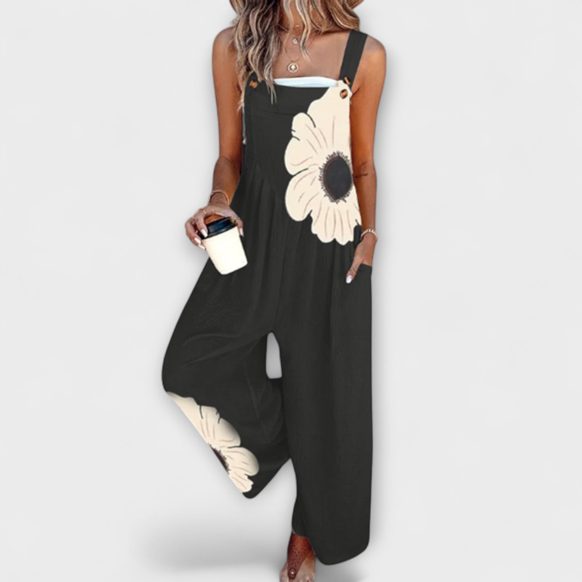 Clémentine - Mono negro con grandes motivos florales