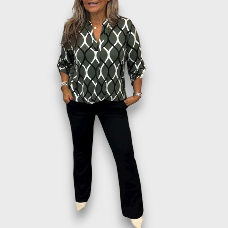 Amara – Blusa casual de manga larga con estampado elegante