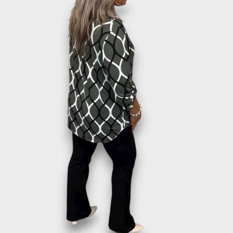 Amara – Blusa casual de manga larga con estampado elegante