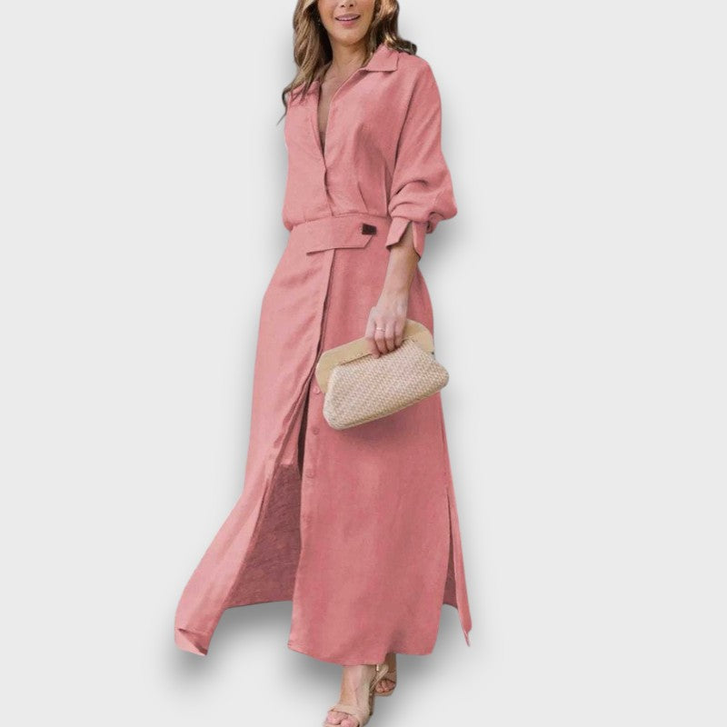 Isabella – Vestido camisero maxi con cinturón