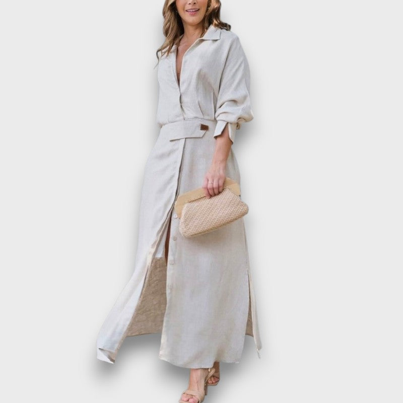 Isabella – Vestido camisero maxi con cinturón